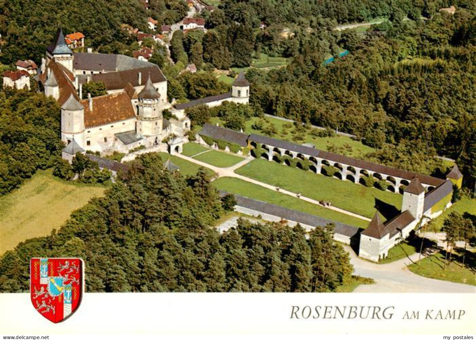 73941628 Rosenburg_Kamp_Waldviertel_AT Fliegeraufnahme Mit Burg Torturm Turnierh - Altri & Non Classificati