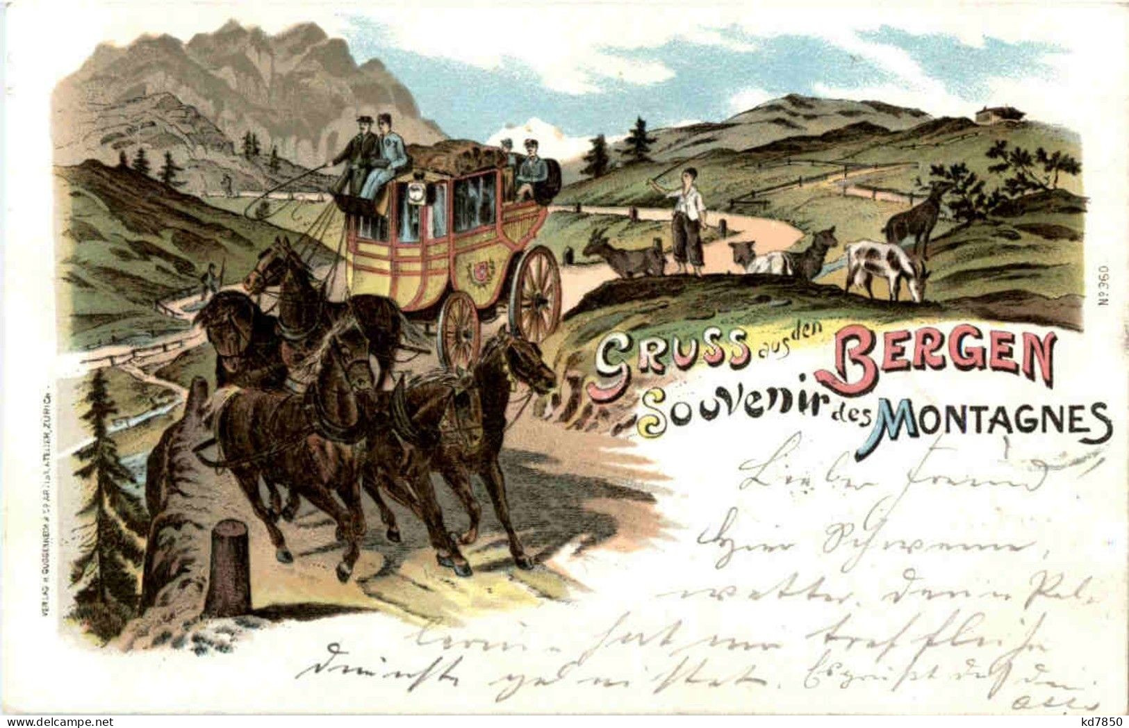 Gruss Aus Den Bergen - Postkutsche - Litho - Sonstige & Ohne Zuordnung