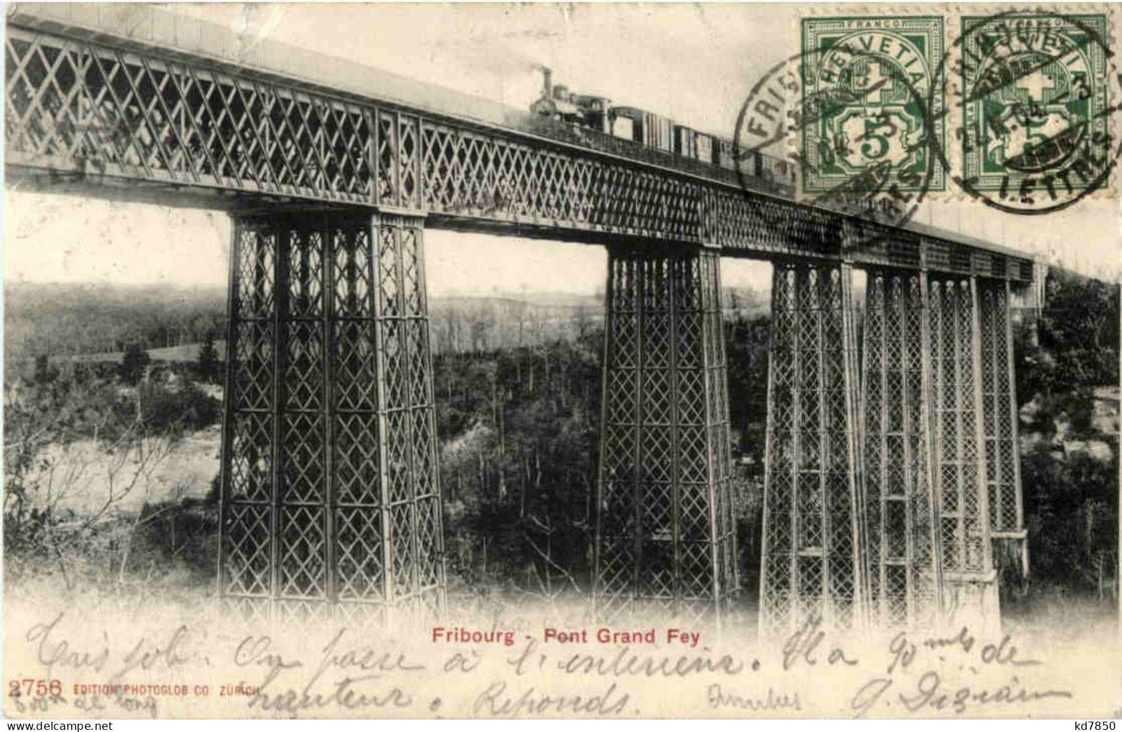 Fribourg - Pont Grand Fey Mit Eisenbahn - Fribourg