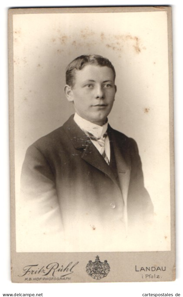 Fotografie Fritz Rühl, Landau / Pfalz, Waffenstr., Portrait Junger Mann Mit Krawatte Im Jackett  - Anonyme Personen