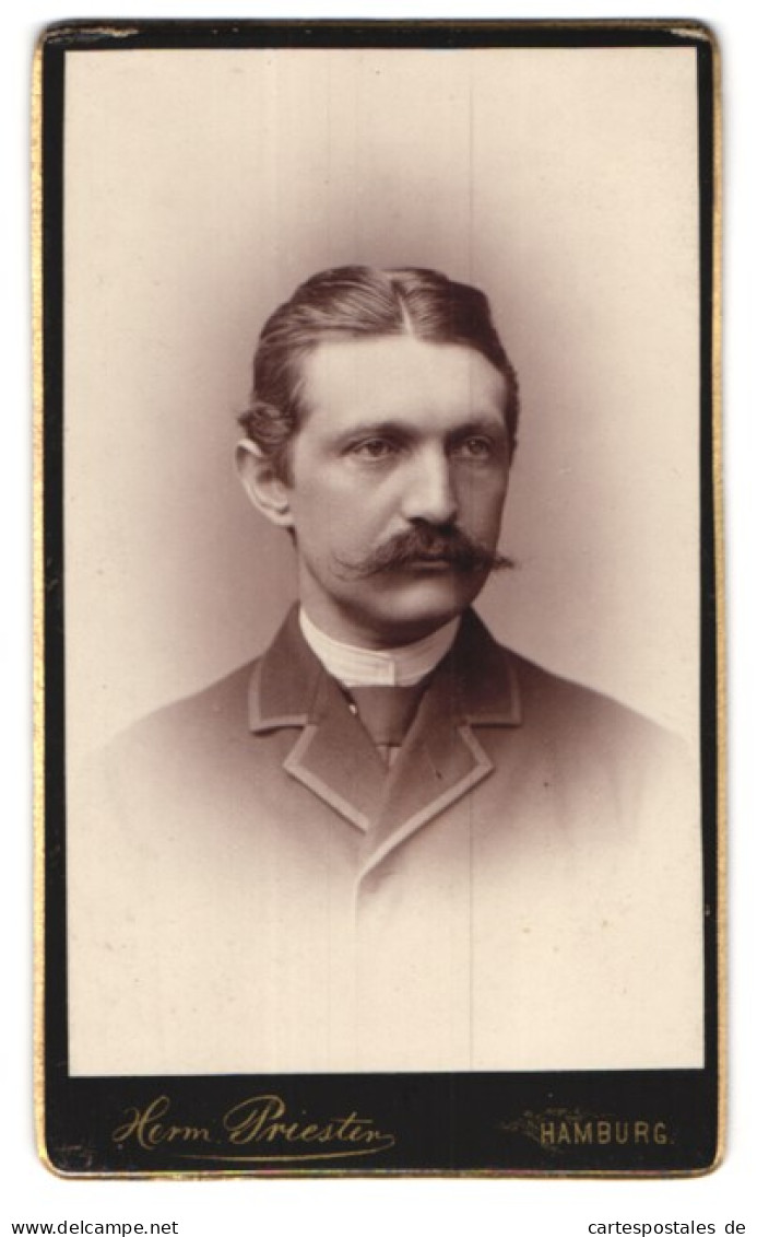 Fotografie Herm. Priester, Hamburg, Portrait Stattlicher Mann Mit Schnurrbart  - Anonymous Persons