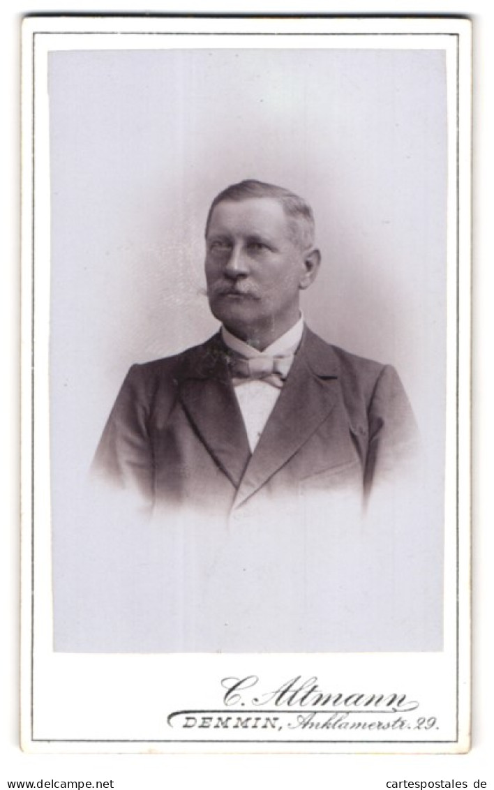 Fotografie C. Altmann, Demmin, Anklamerstr. 29, Portrait Stattlicher Mann Mit Schnurrbart Im Jackett  - Anonymous Persons