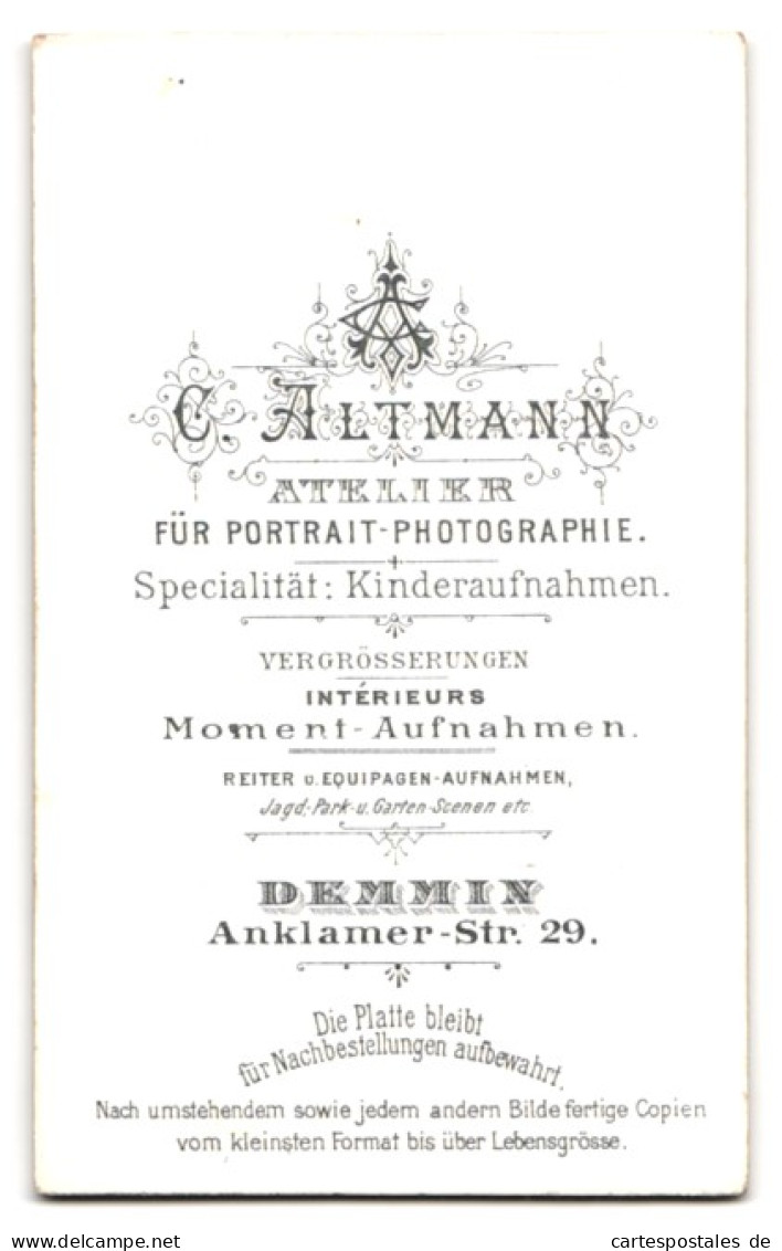 Fotografie C. Altmann, Demmin, Anklamerstr. 29, Portrait Stattlicher Mann Mit Schnurrbart Im Jackett  - Personnes Anonymes