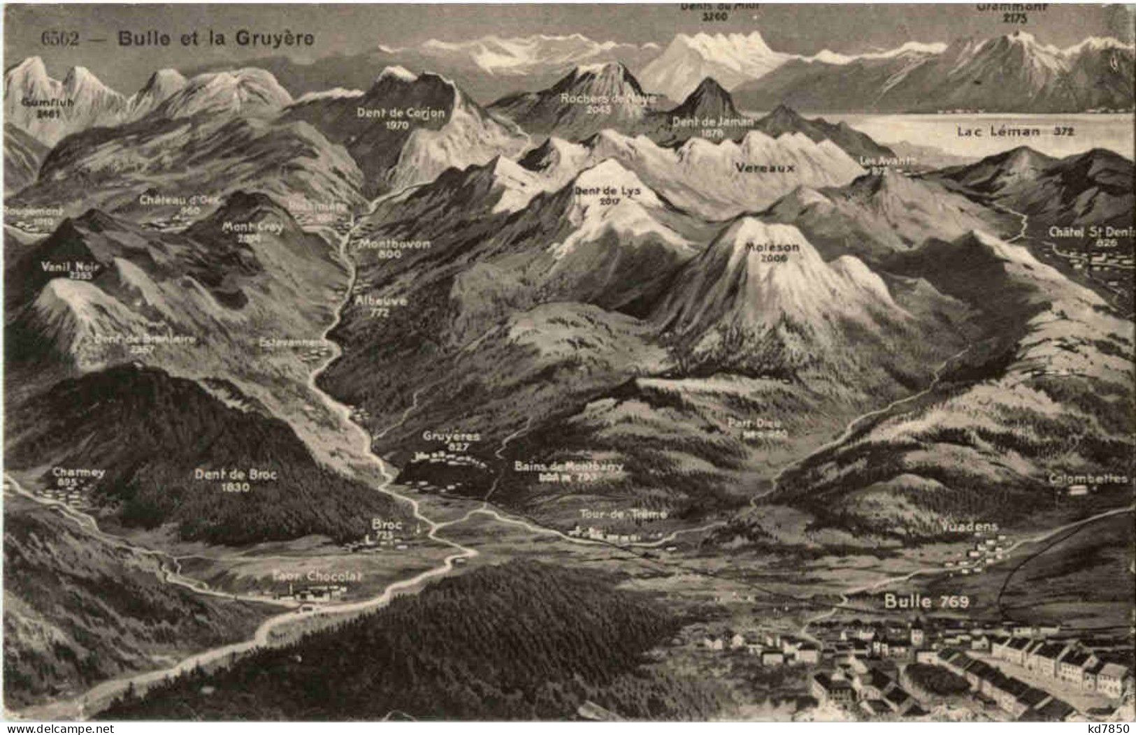 Panoramakarte Gruyeres Bulle - Gruyères