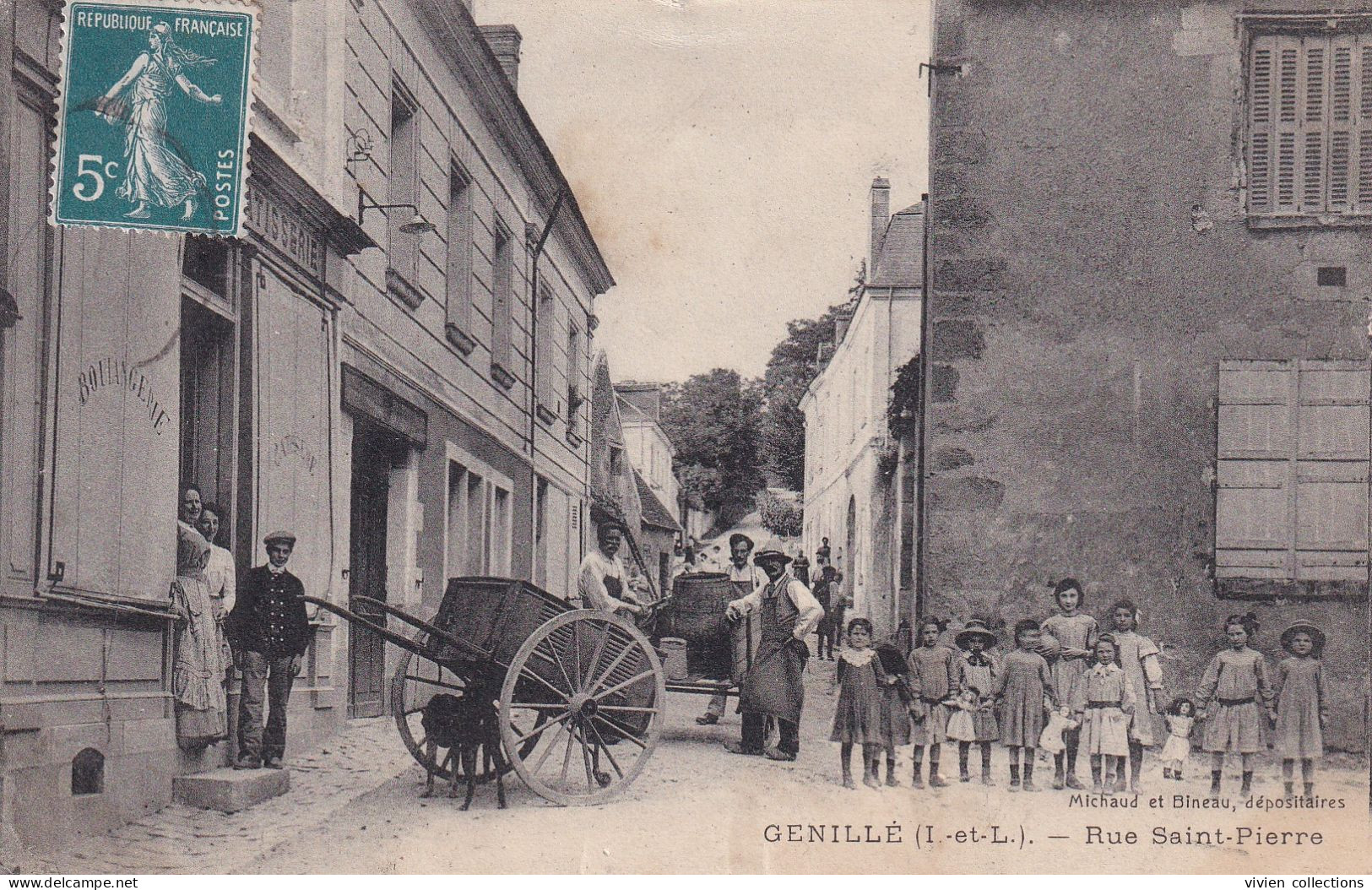 Genillé (37 Indre Et Loire) La Rue Saint Pierre - Belle Animation - Dépositaires Michaud Et Bineau Circulée 1912 - Genillé