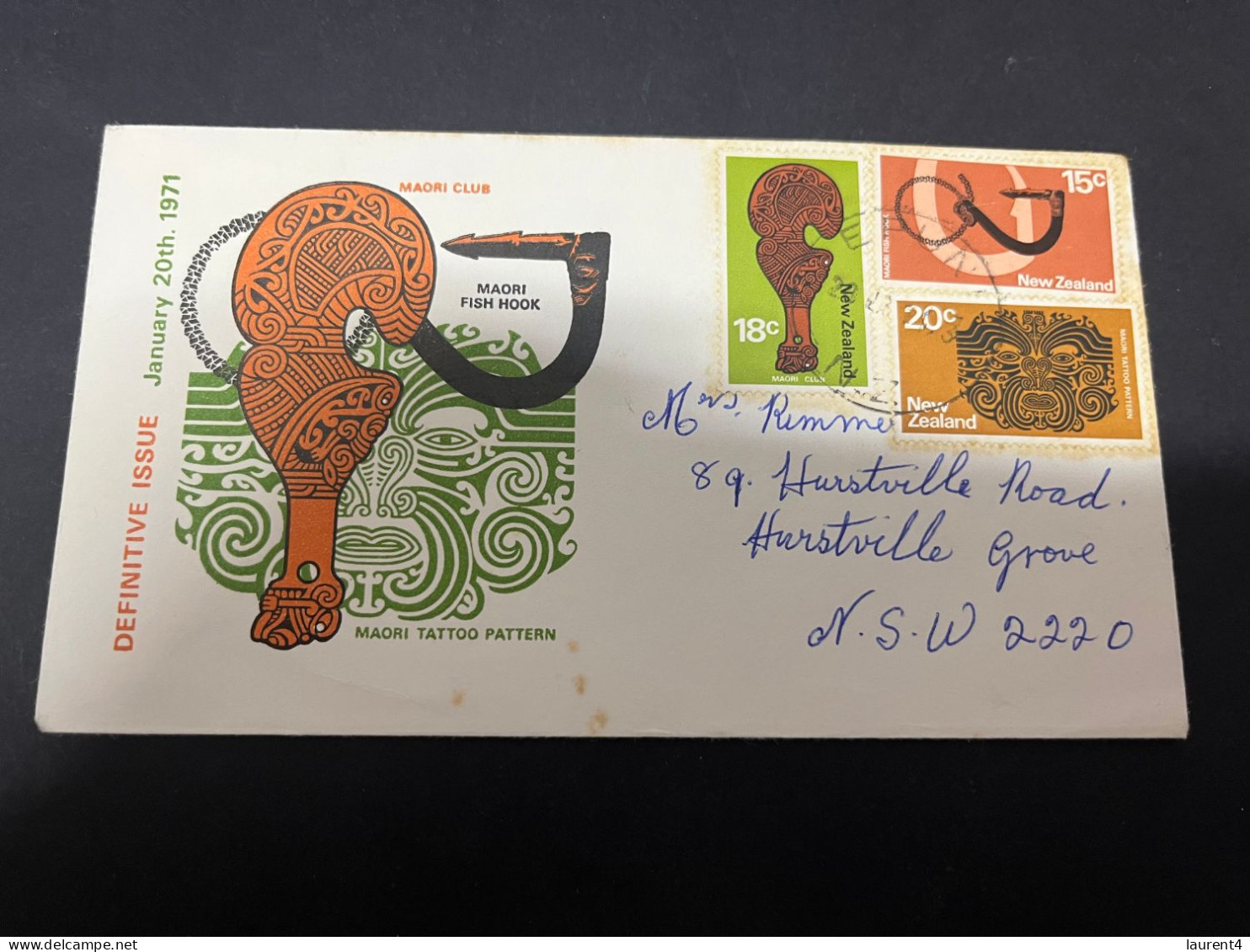 29-4-2024 (3 Z 24) FDC New Zealand Letter (posted To Australia) 1971 - Maori Tatoo Pattern - FDC