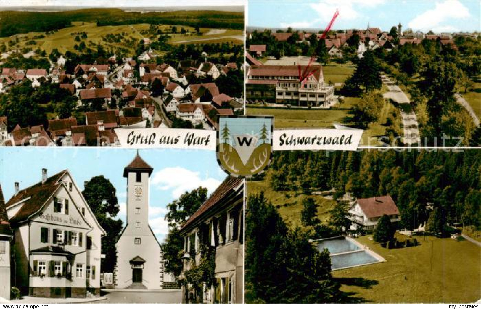 73828854 Wart Altensteig Schwarzwald Panorama Pension Haus Schoenblick Kirche Fr - Altensteig