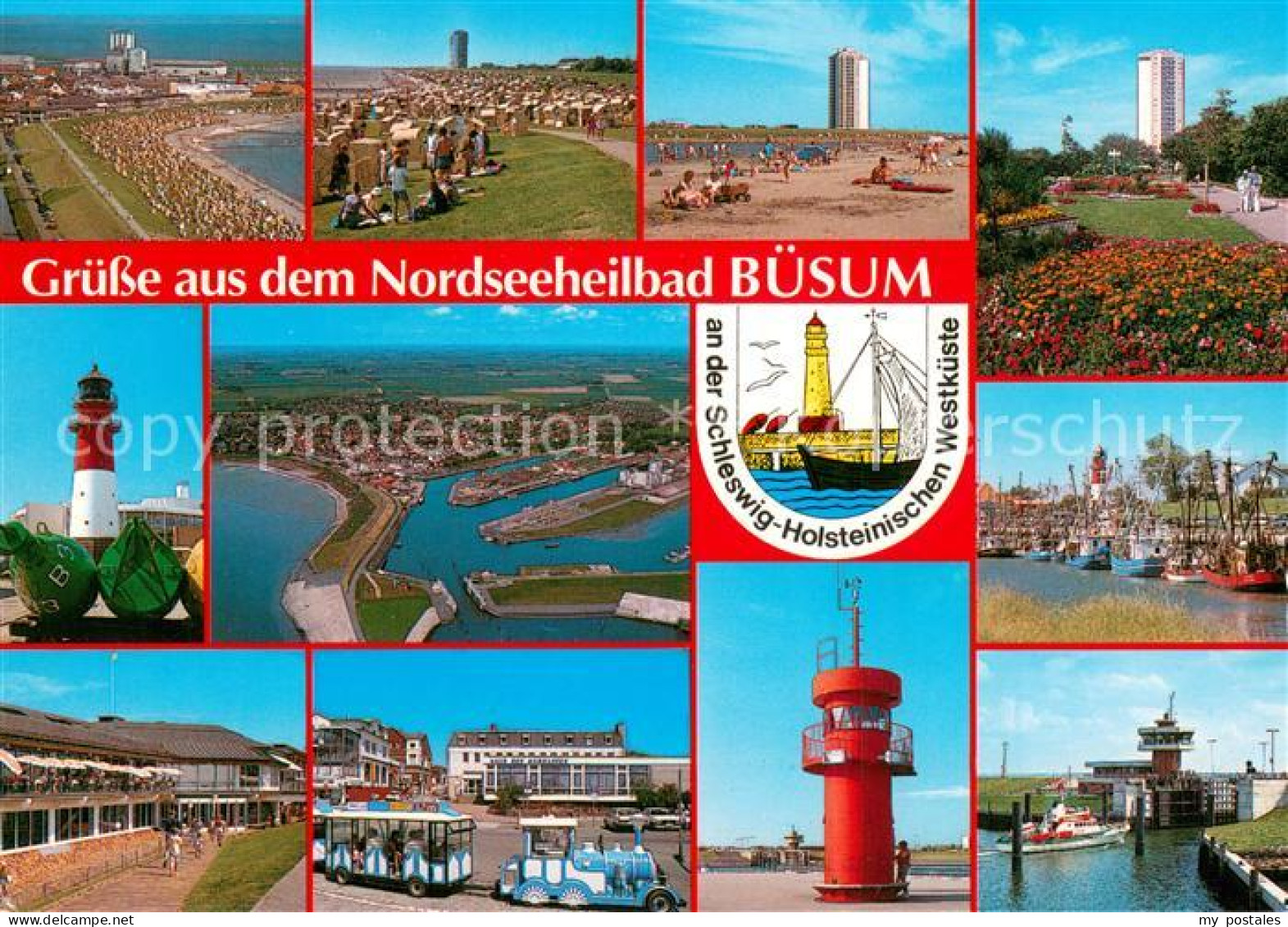 73746044 Buesum Nordseebad Strand Panorama Park Leuchtturm Fliegeraufnahme Hafen - Buesum