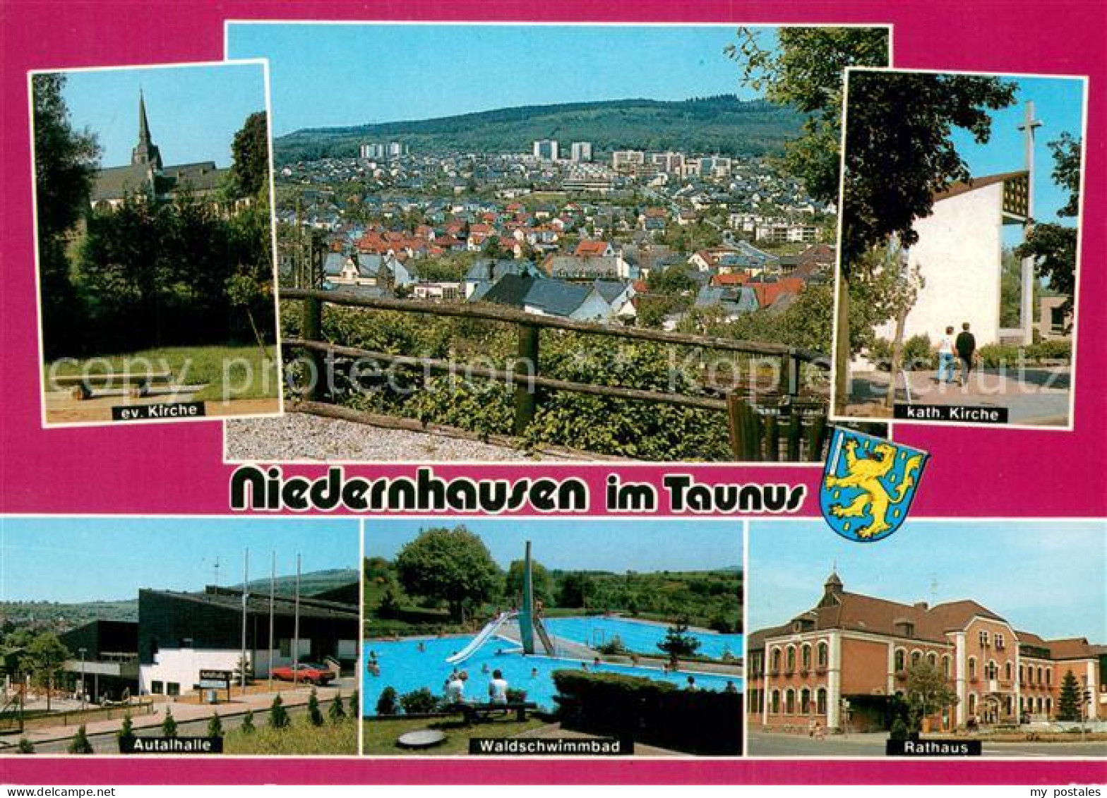 73746007 Niedernhausen Taunus Ev Kirche Panorama Kath Kirche Autalhalle Waldschw - Andere & Zonder Classificatie