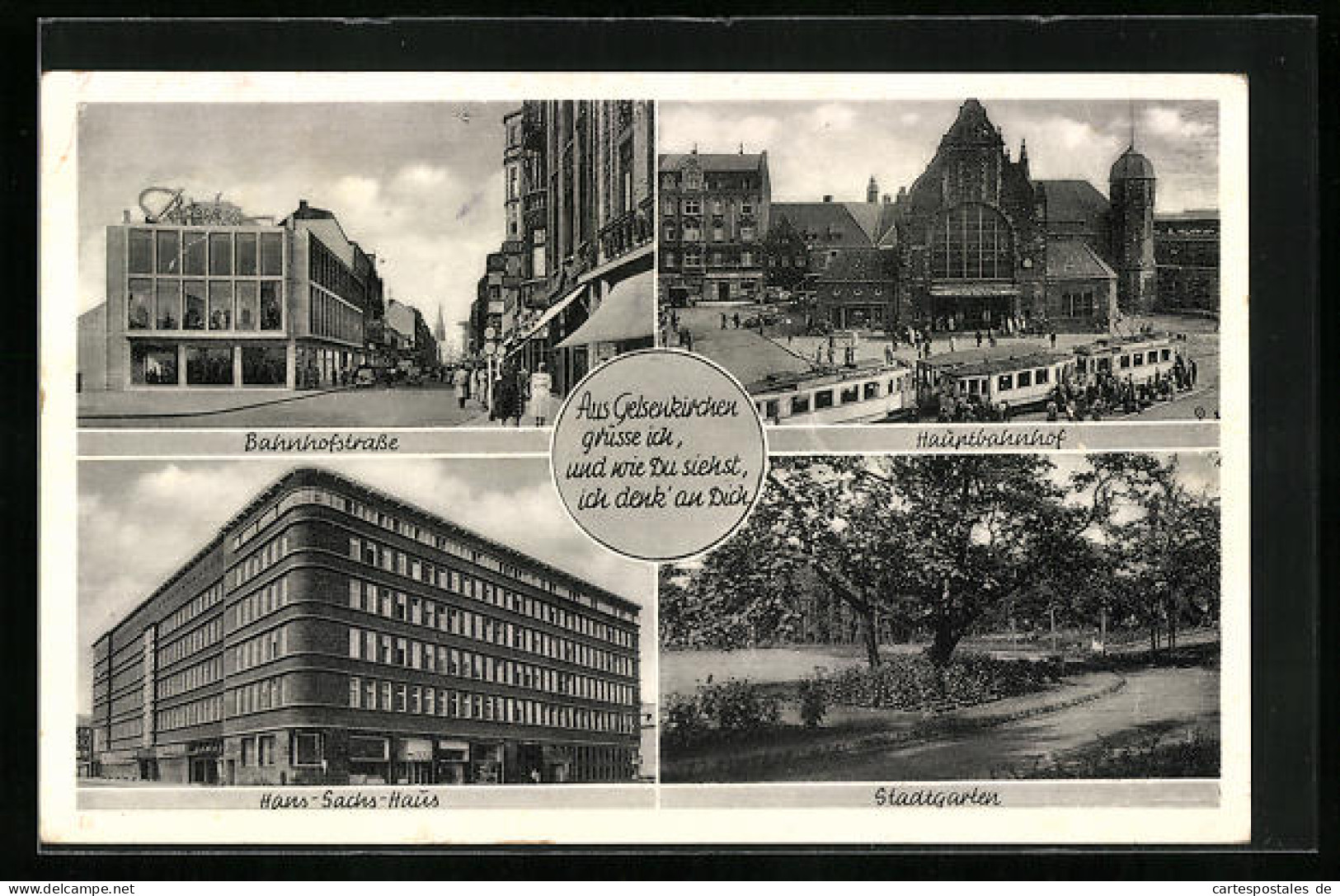 AK Gelsenkirchen, Hauptbahnhof Mit Strassenbahnen, Bahnhofstrasse, Hans-Sachs-Haus  - Gelsenkirchen