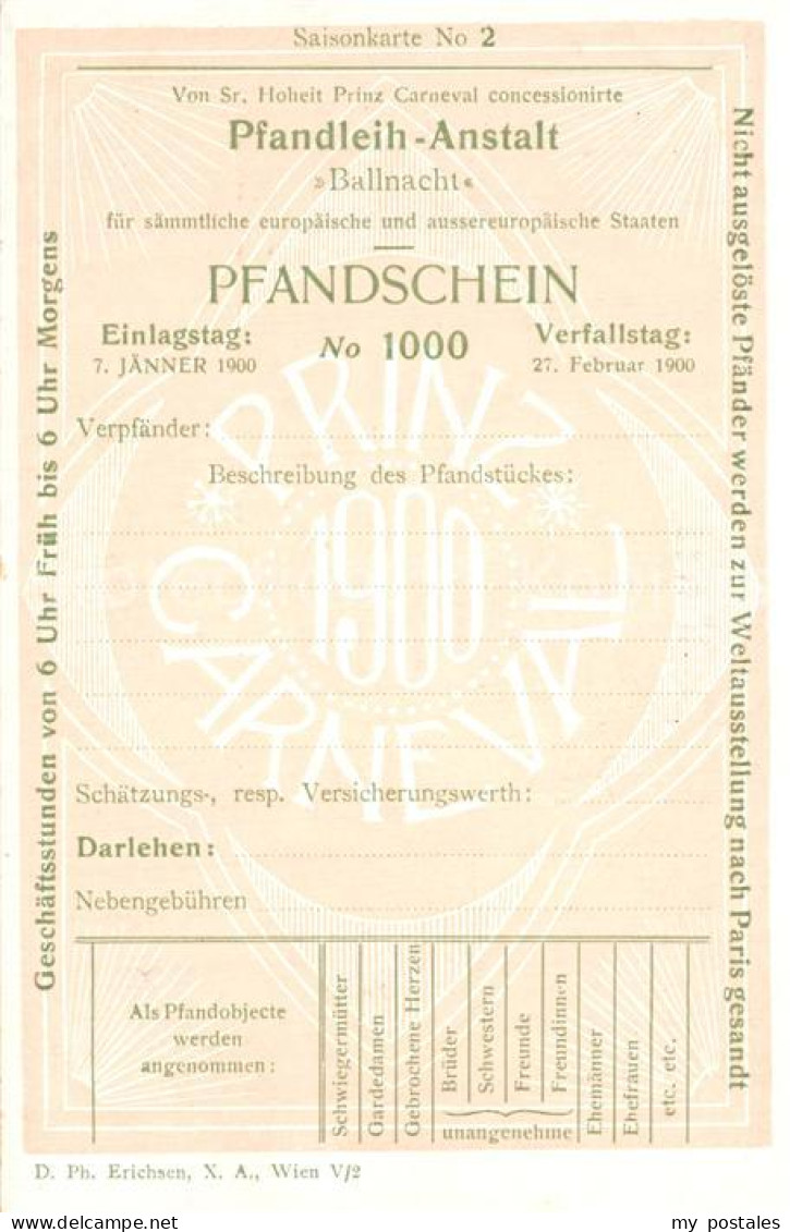 73745789 Wien Saisonkarte Pfandleih-Anstalt Pfandschein Spasskarte Wien - Andere & Zonder Classificatie