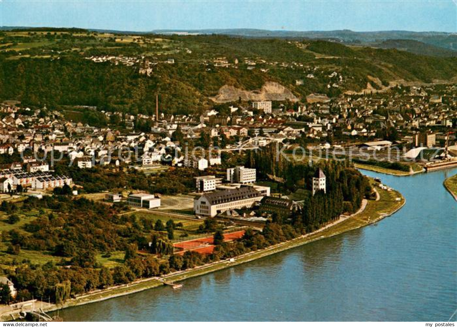 73745551 Lahnstein Fliegeraufnahme Lahnmuendung M. Burg Lahneck Lahnstein - Lahnstein