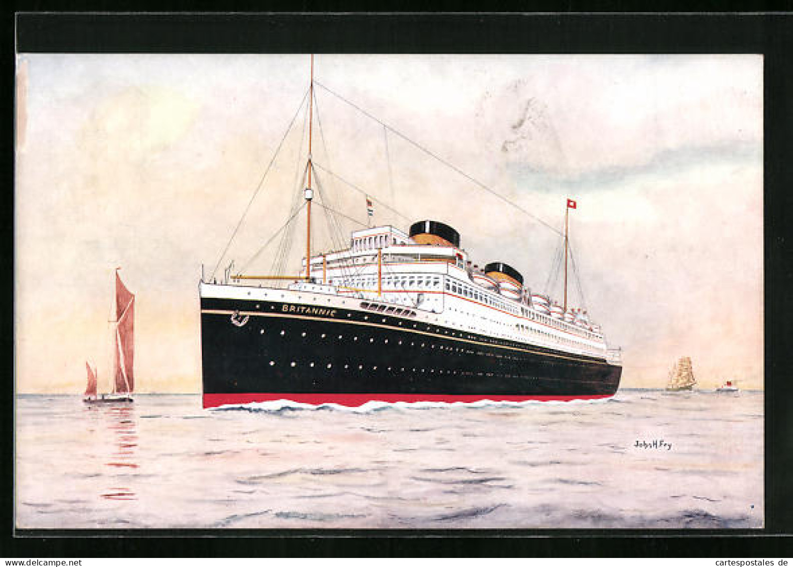 Künstler-AK Passagierschiff MS Britannic Der White Star Line Bei Der Hafeneinfahrt  - Dampfer