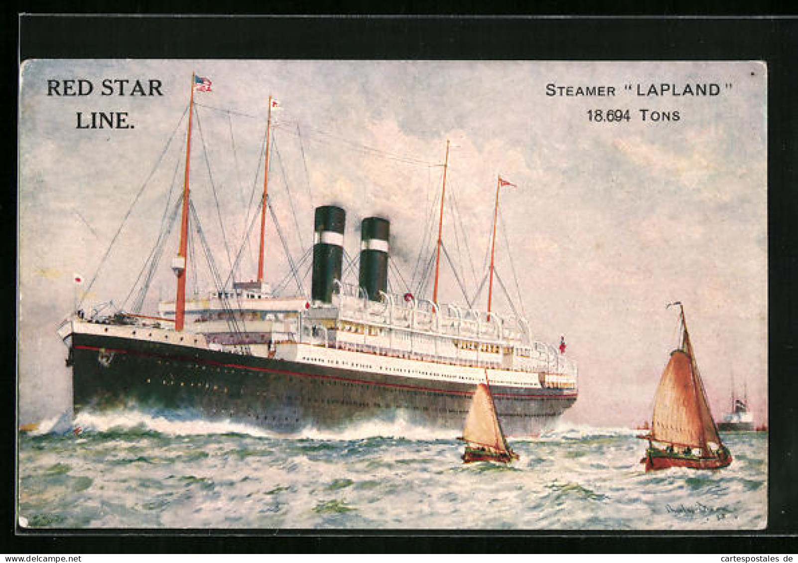 Künstler-AK Kriegsschiff Lapland Der Red Star Line Bei Der Hafenausfahrt  - Steamers