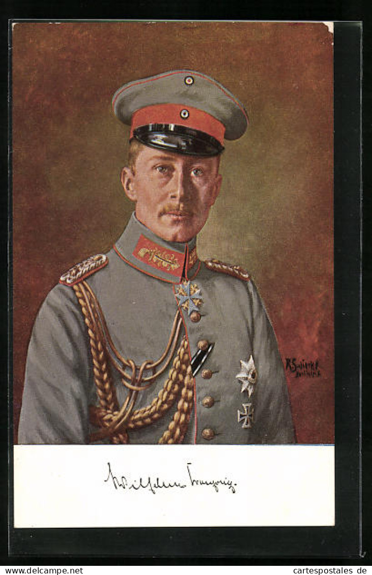 Künstler-AK Kronprinz Wilhelm Von Preussen In Feldgrau  - Royal Families