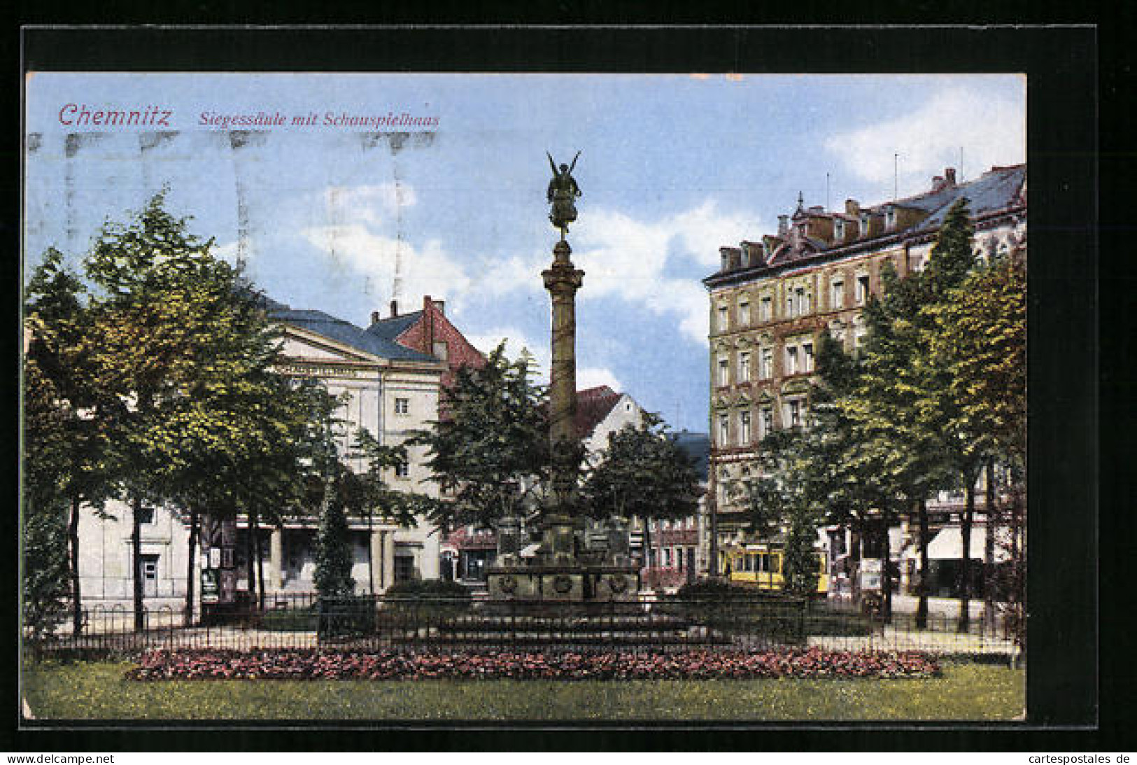 AK Chemnitz, Siegessäule Mit Schauspielhaus  - Chemnitz