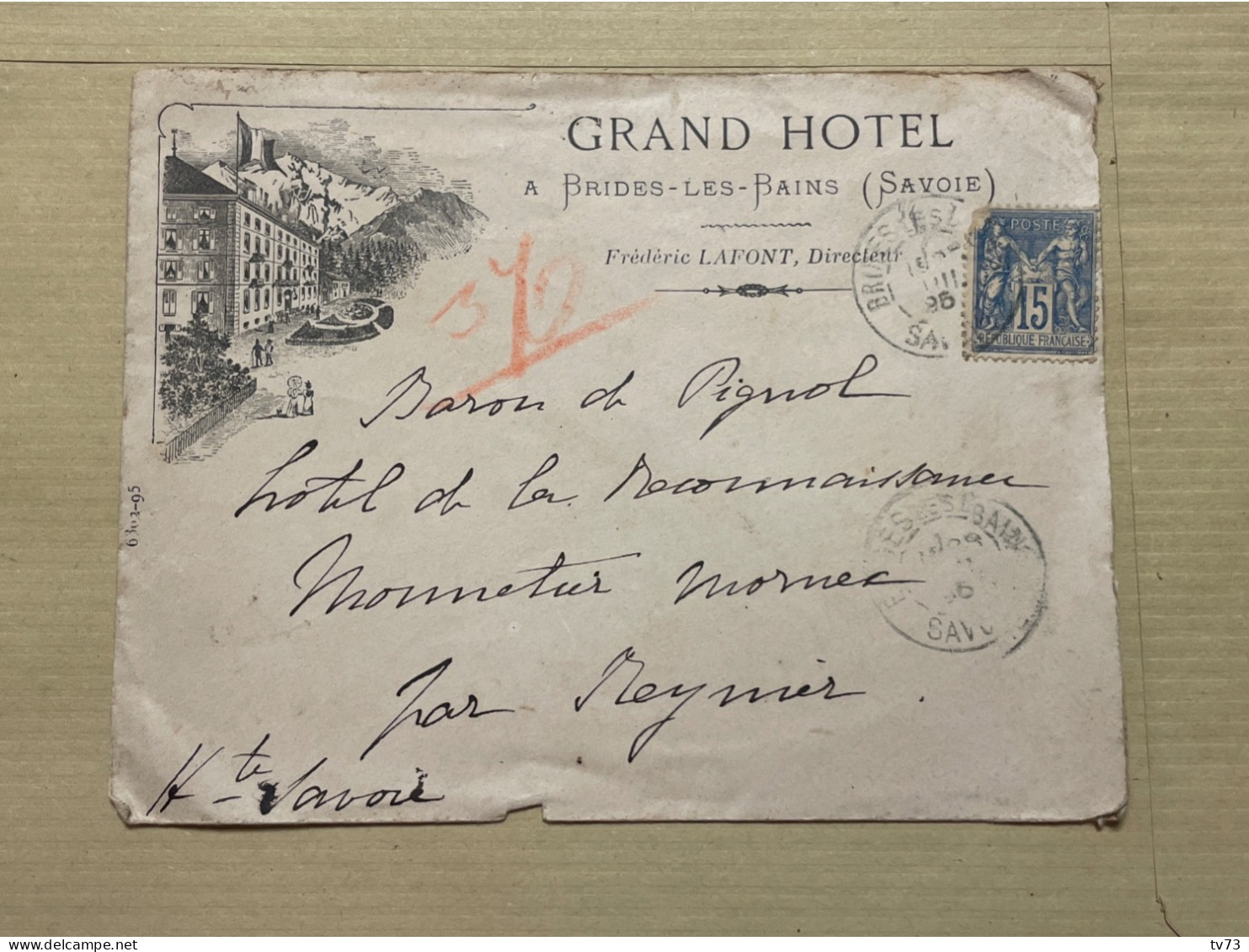EB037 - BRIDES Les BAINS - Enveloppe Illustrée Grand Hôtel - Type Sage - 1896 - Savoie - Brides Les Bains