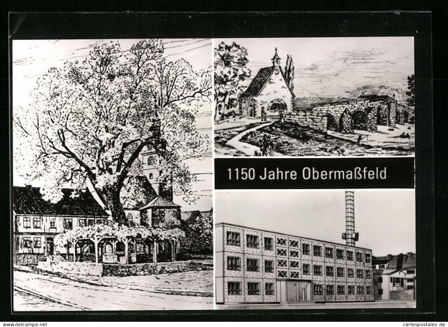 AK Obermassfeld, Dorflinde, Brücke Und Kapelle, Schule  - Other & Unclassified