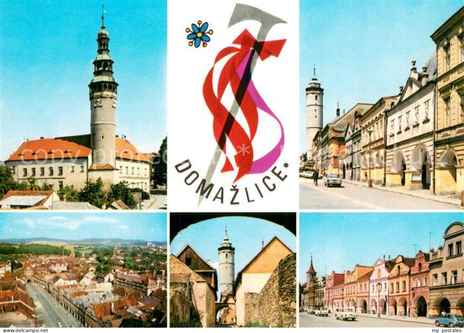 73744090 Domazlice CZ Marktplatz Haeuserpartie Innenstadt Turm  - Czech Republic