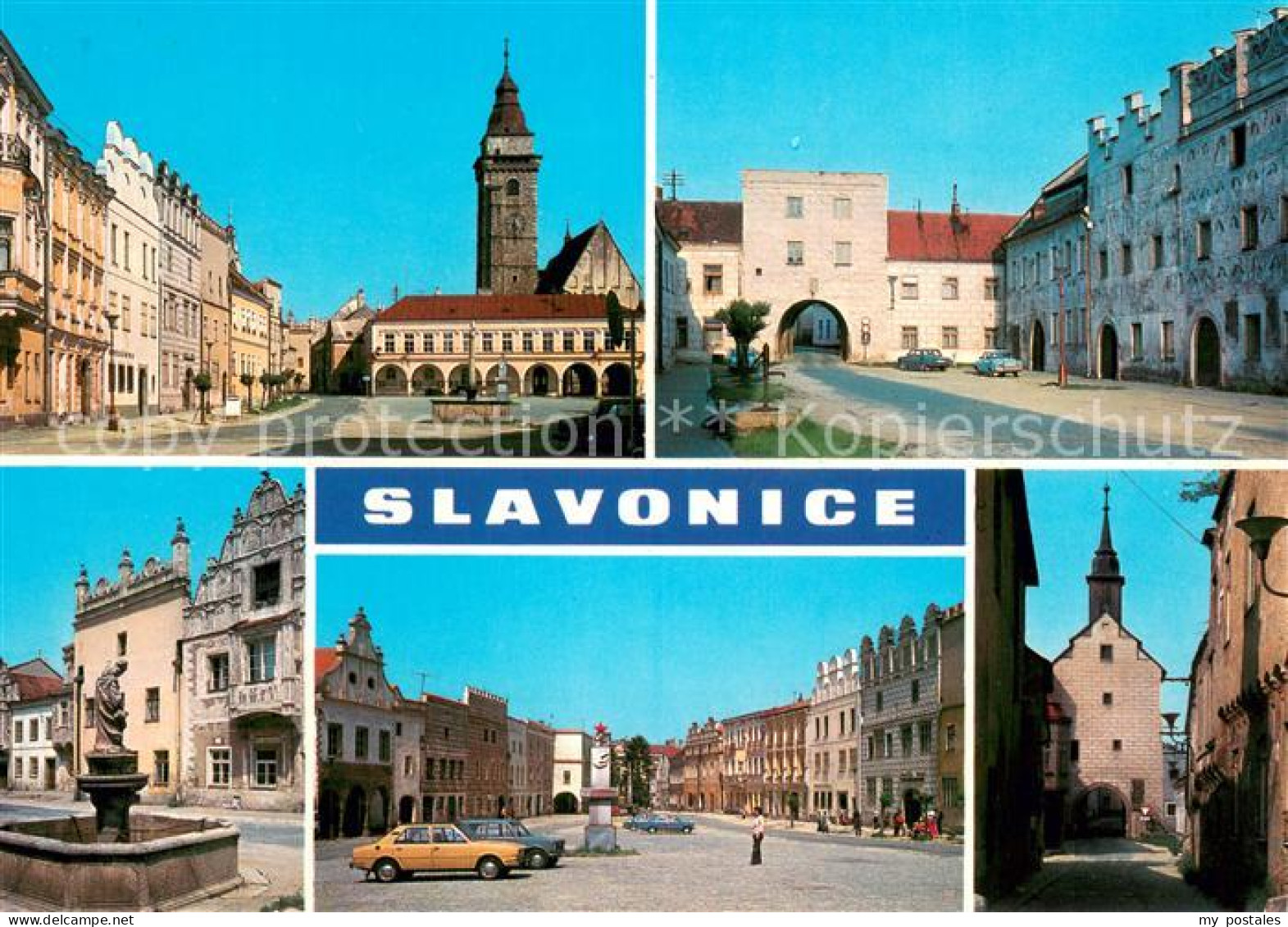 73744077 Slavonice Zlabings Motive Innenstadt Altstadt Brunnen Kirche Slavonice  - Czech Republic
