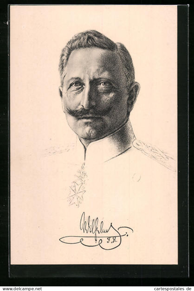 Künstler-AK Portrait Kaiser Wilhelm II. Mit Angedeuteter Uniformjacke  - Königshäuser