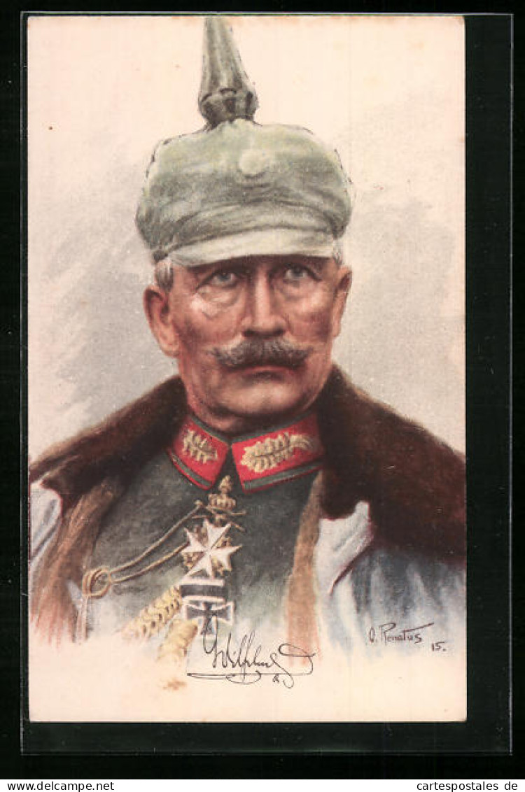 Künstler-AK Portrait Kaiser Wilhelm II. Mit Pickelhelm  - Familles Royales