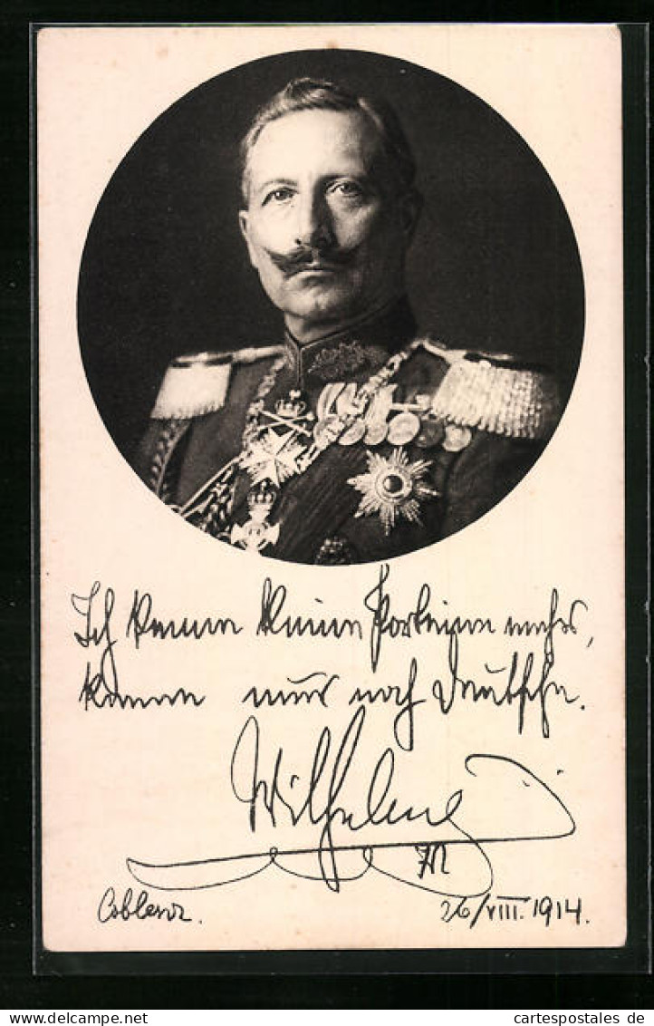 AK Portrait Von Kaiser Wilhelm II. In Uniform Mit Ordenspange  - Familles Royales