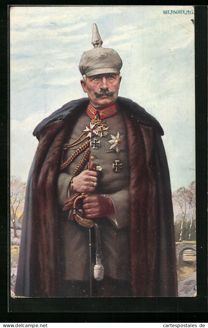 AK Kaiser Wilhelm II. Im Felde Mit Uniform Und Pickelhaube  - Familles Royales