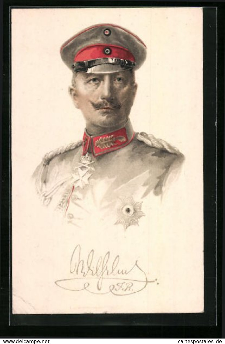 Künstler-AK Kaiser Wilhelm II. In Uniform Mit Schirmmütze  - Königshäuser