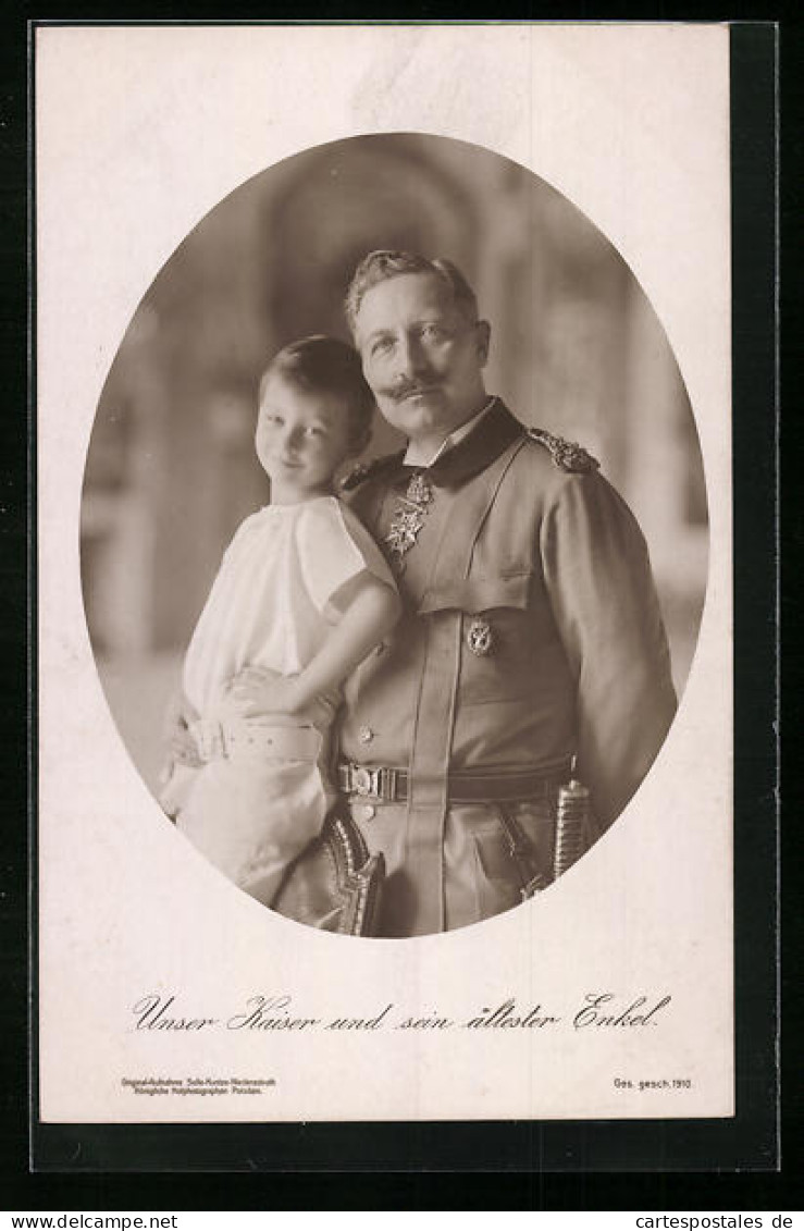 Künstler-AK Portrait Von Kaiser Wilhelm II. Mit Seinem ältesten Enkel  - Königshäuser