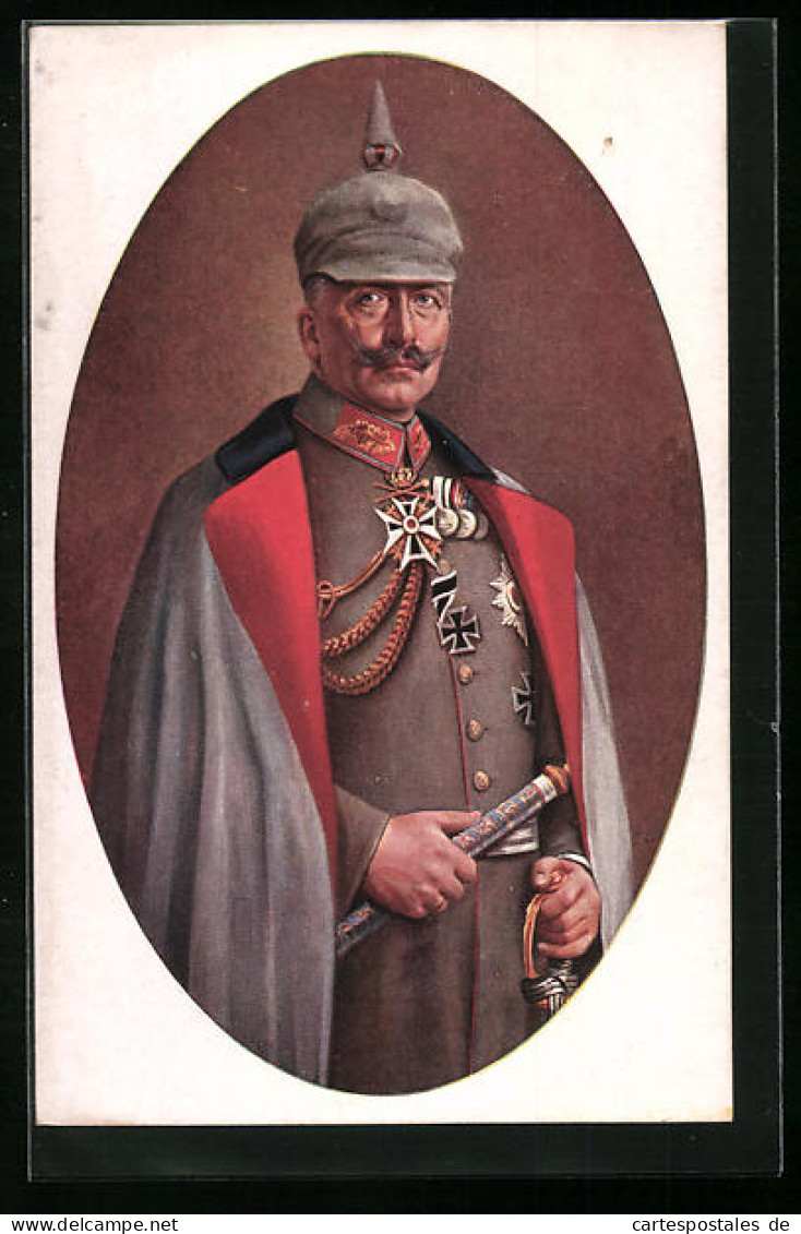 Künstler-AK Portrait Von Kaiser Wilhelm II. In Uniform Mit Mantel  - Familles Royales