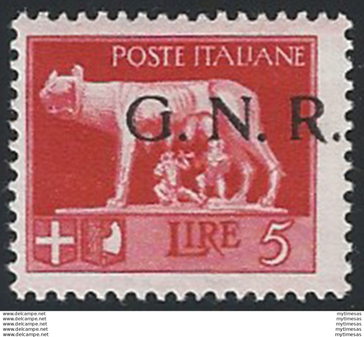 1943 Repubblica Sociale Lire 5 G.N.R. I Brescia Var MNH Sassone N. 485/Ihcc - Otros & Sin Clasificación