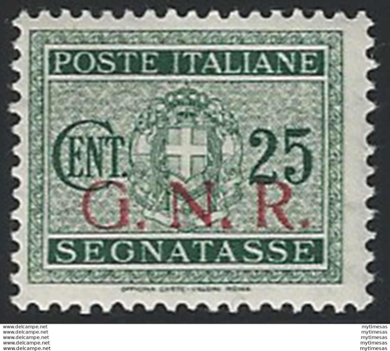 1943 Repubblica Sociale Segnatasse 25c. G.N.R. Brescia I Var MNH Sassone N. 50/I - Sonstige & Ohne Zuordnung