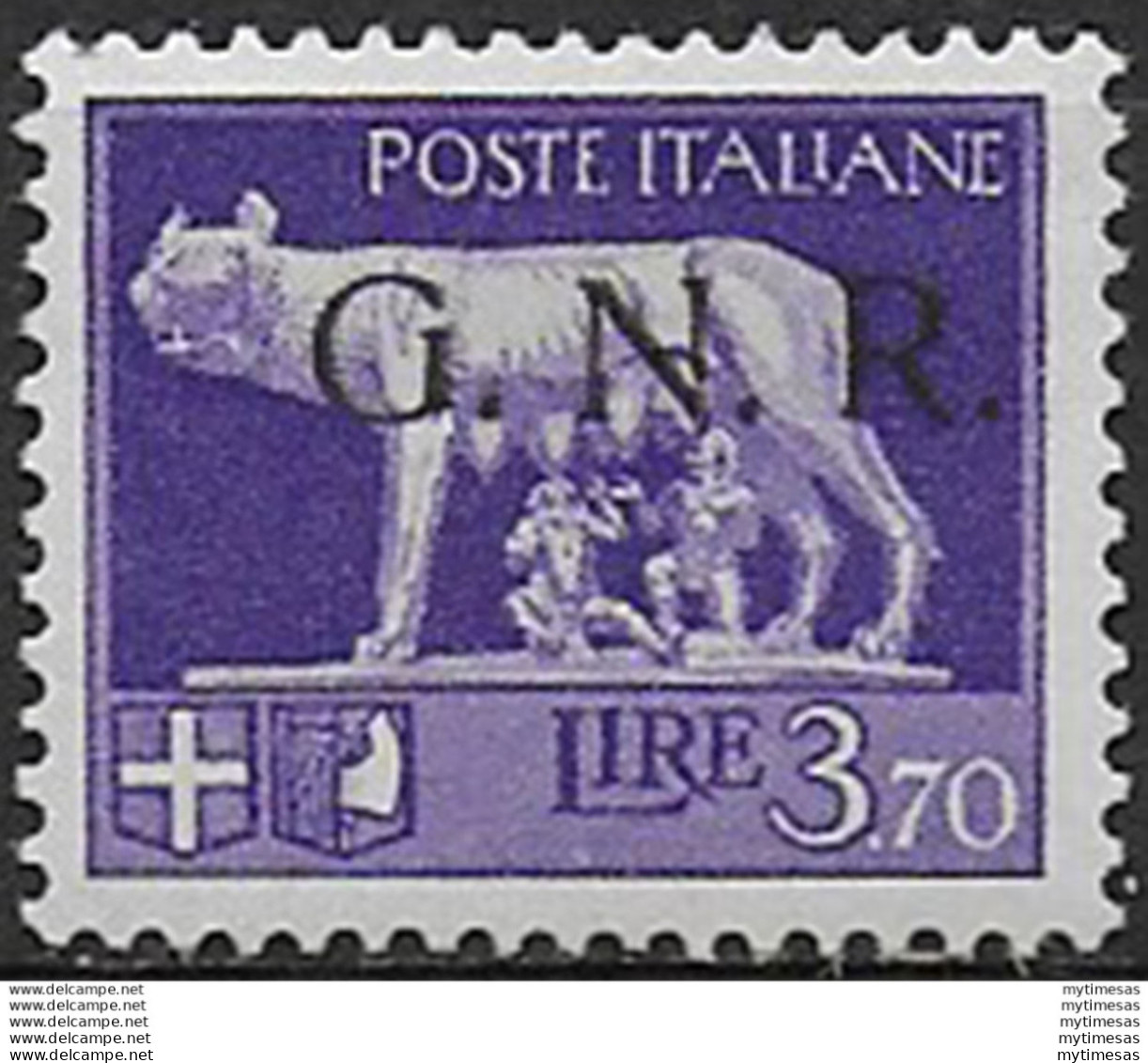 1943 Repubblica Sociale Lire 3,70 G.N.R. Brescia I MNH Sassone N 484/I - Otros & Sin Clasificación