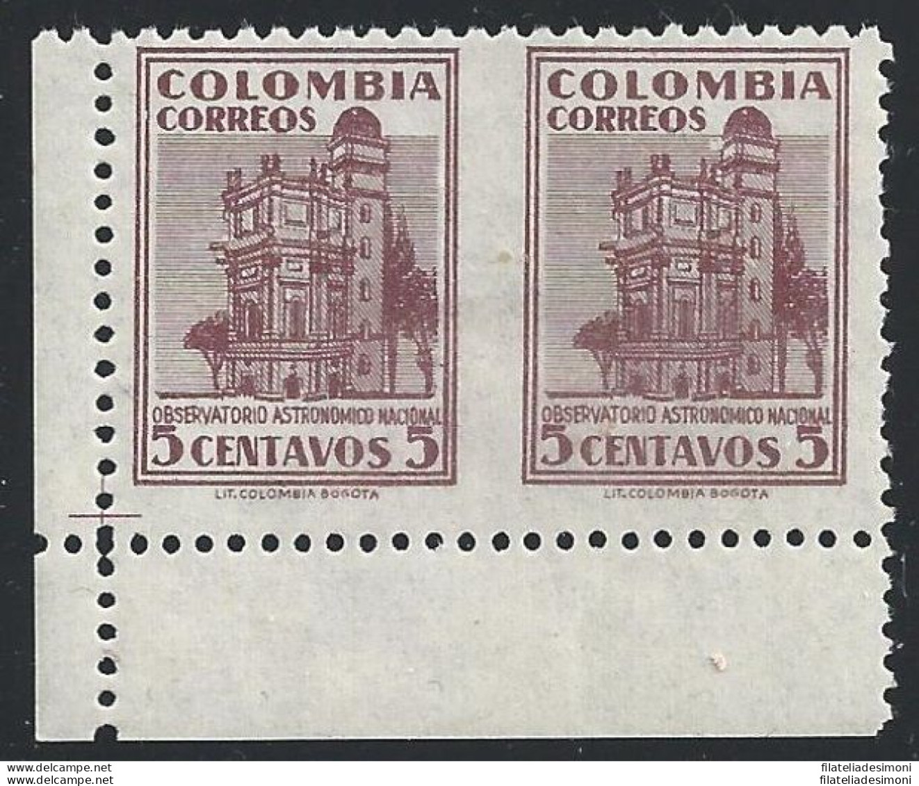 1946 COLOMBIA, YT 399  MNH/**  COPPIA NON DENTELLATA  VARIETA - Amerika (Varia)