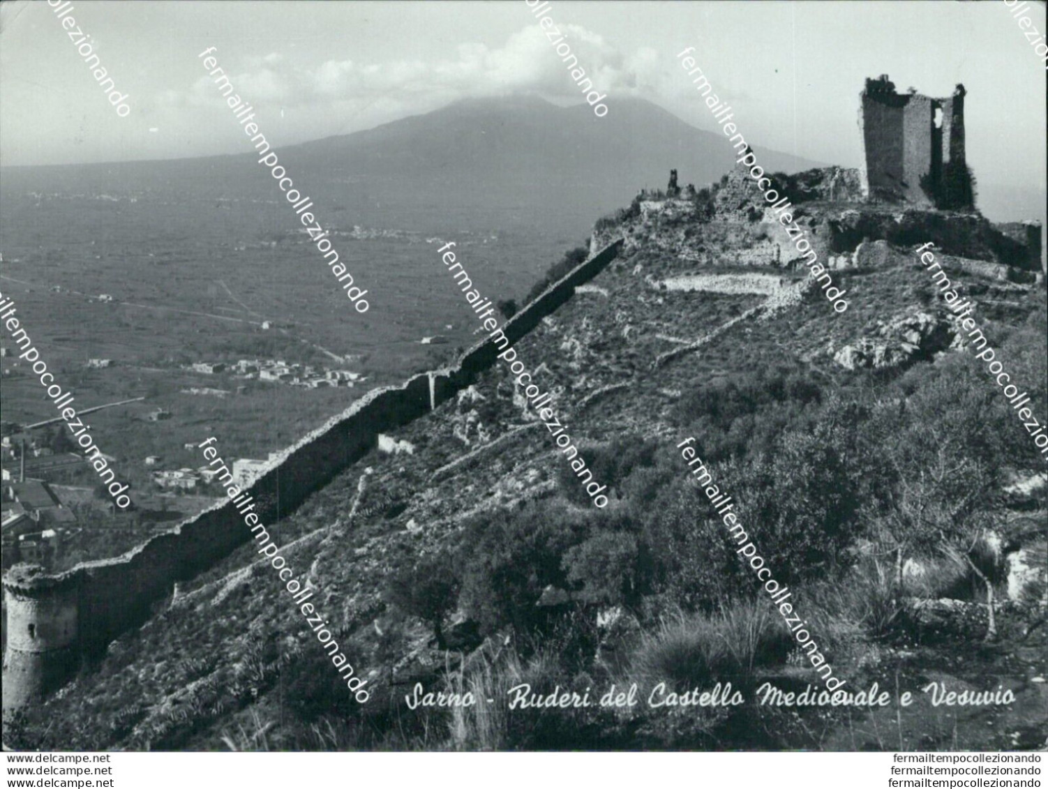 Bi482 Cartolina Sarno Ruderi Del Castello Medioevale E Vesuvio Salerno - Salerno