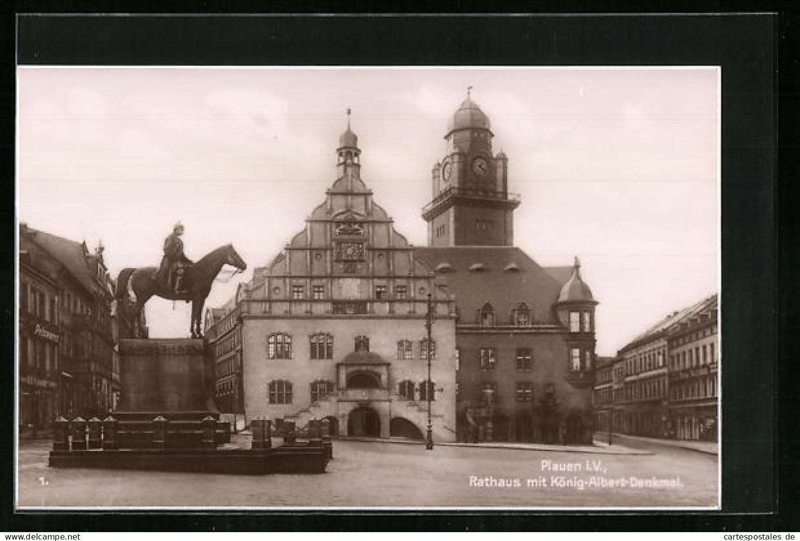 AK Plauen I. V., Rathaus Mit König-Albert-Denkmal  - Plauen
