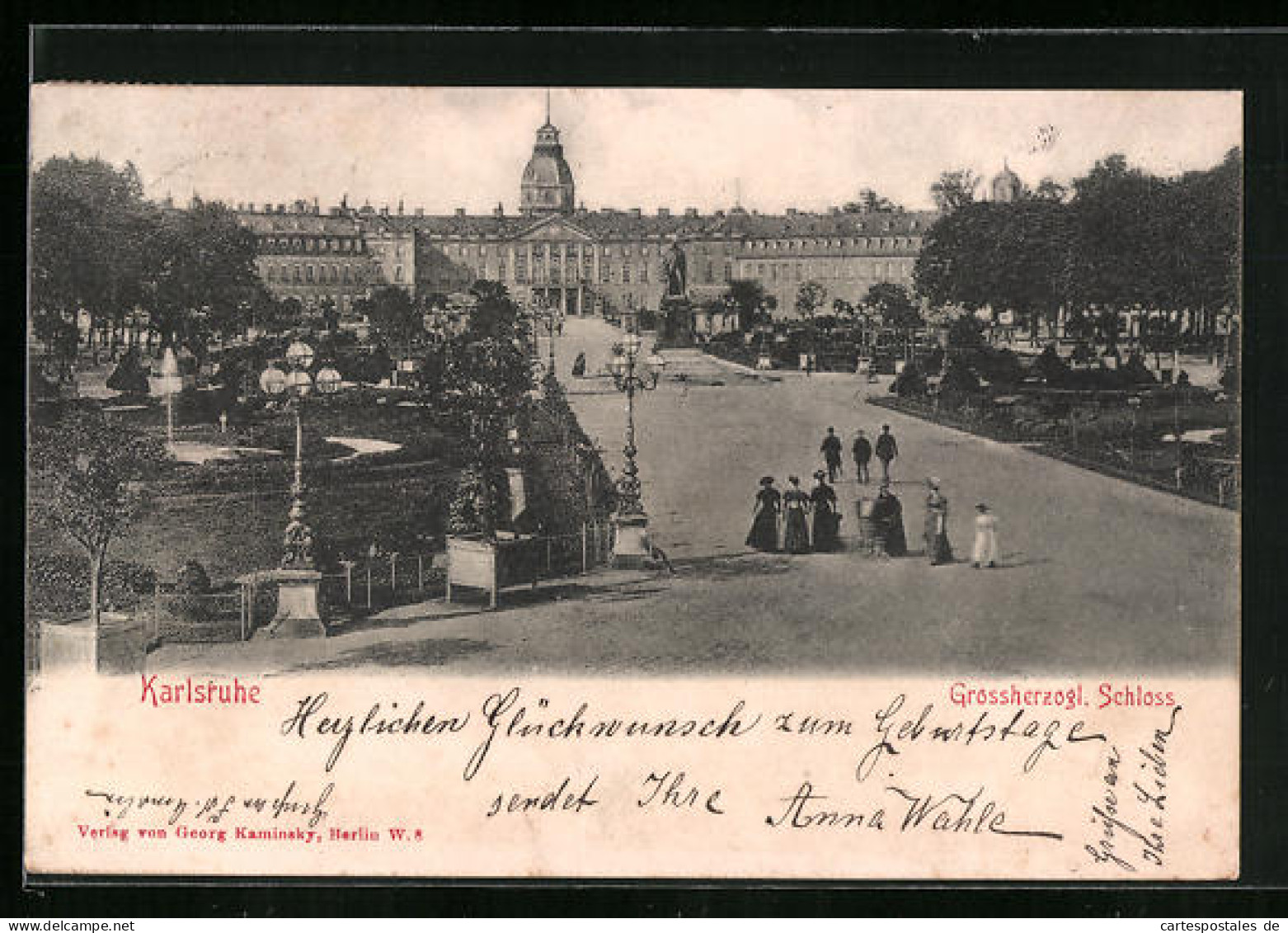 AK Karlsruhe, Grossherzogl. Schloss Mit Denkmal  - Karlsruhe