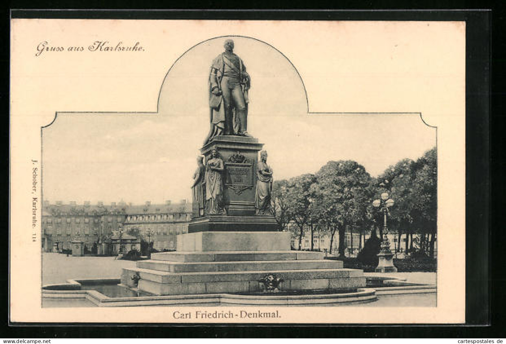 AK Karlsruhe, Carl Friedrich-Denkmal  - Karlsruhe