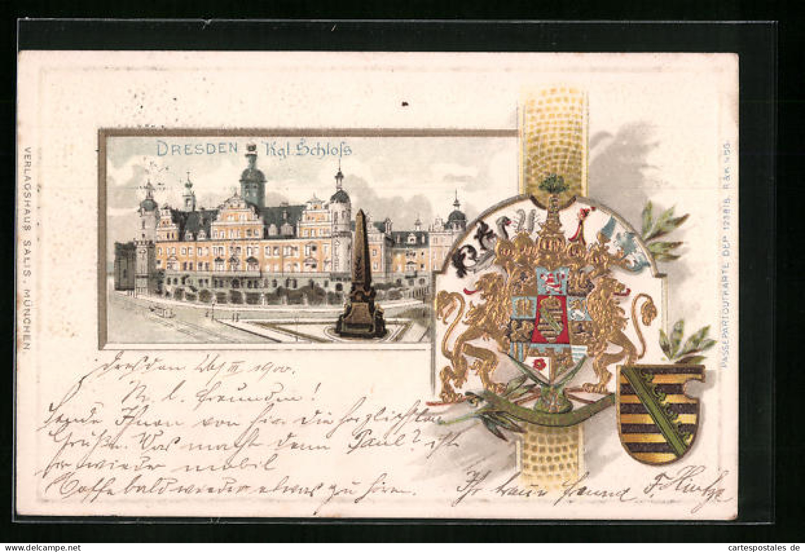 Passepartout-Lithographie Dresden, Kgl. Schloss, Wappen  - Other & Unclassified