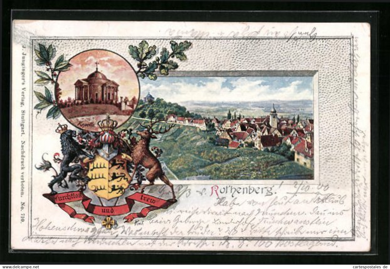 Passepartout-Lithographie Rothenberg, Kapelle, Ortsansicht, Wappen  - Sonstige & Ohne Zuordnung