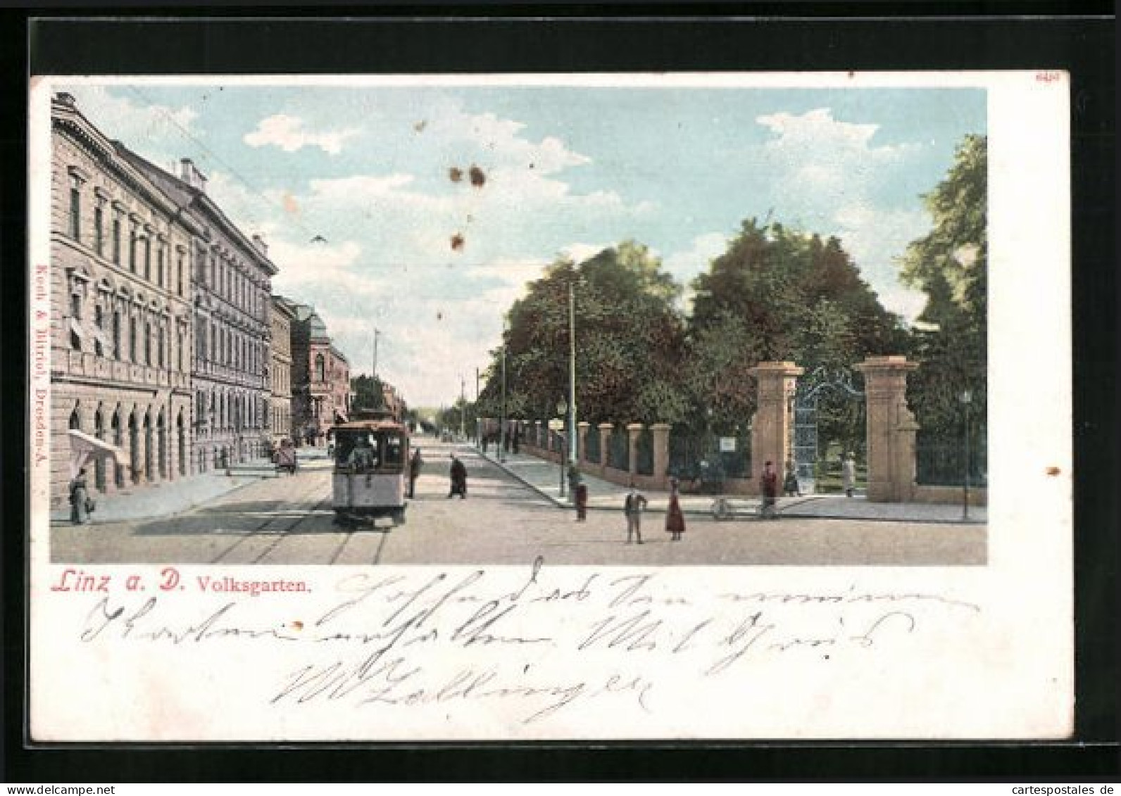 AK Linz A. D., Volksgarten Mit Strassenbahn  - Tram