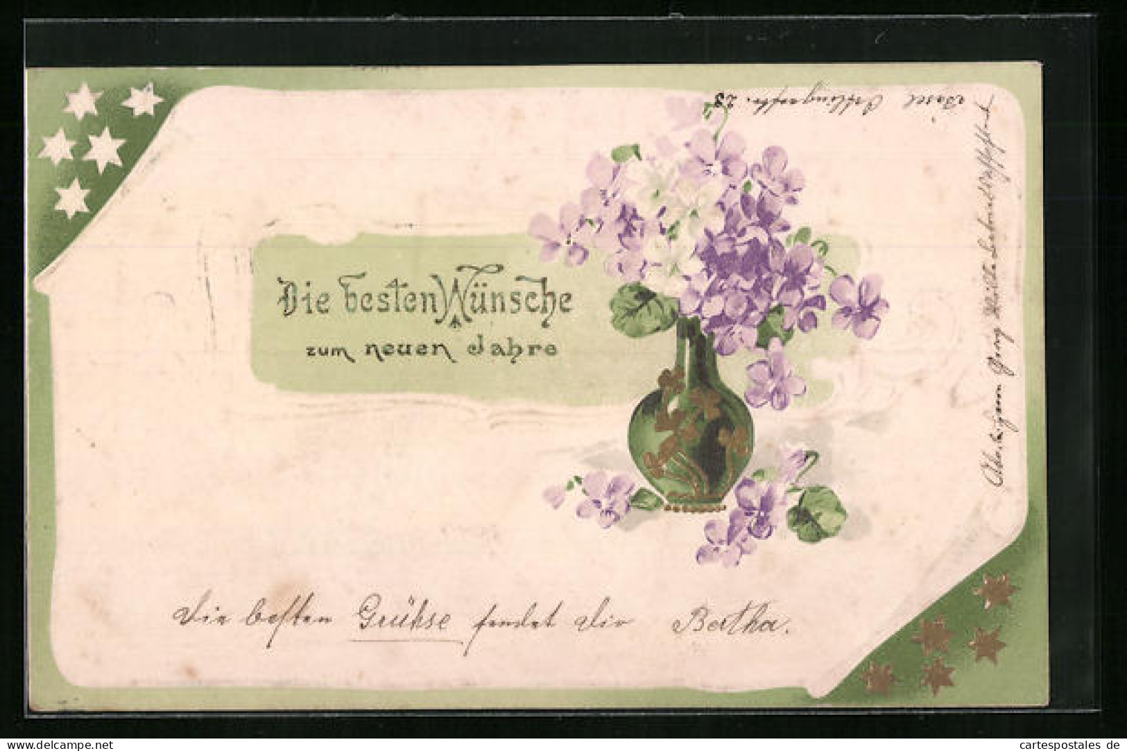 AK Neujahrsgruss Mit Vase Voller Violetter Blumen  - Anno Nuovo