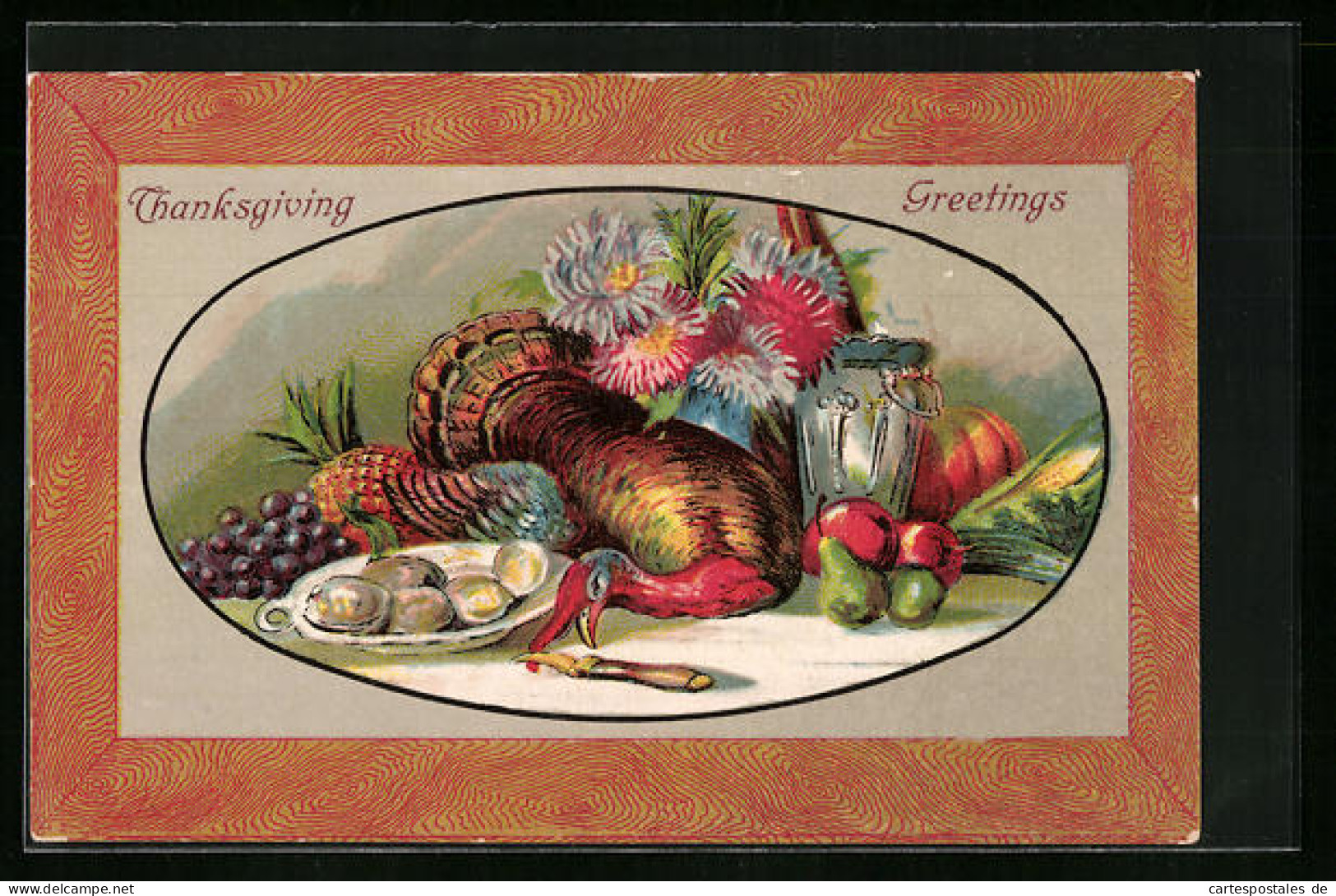 AK Esstisch Mit Truthahn, Austern Und Obst, Thanksgiving  - Sonstige & Ohne Zuordnung