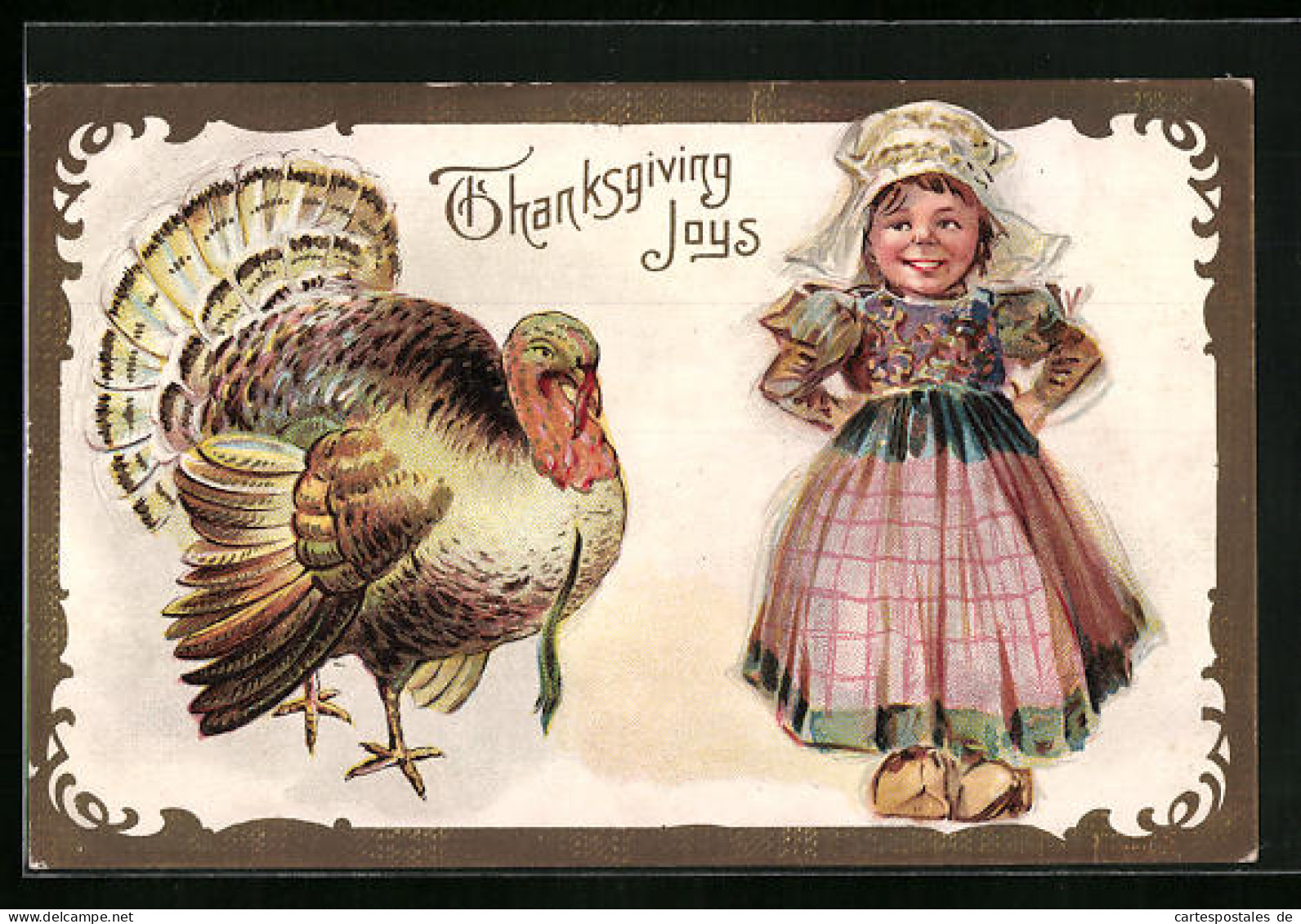 Präge-AK Mädchen Neben Truthahn, Thanksgiving  - Other & Unclassified