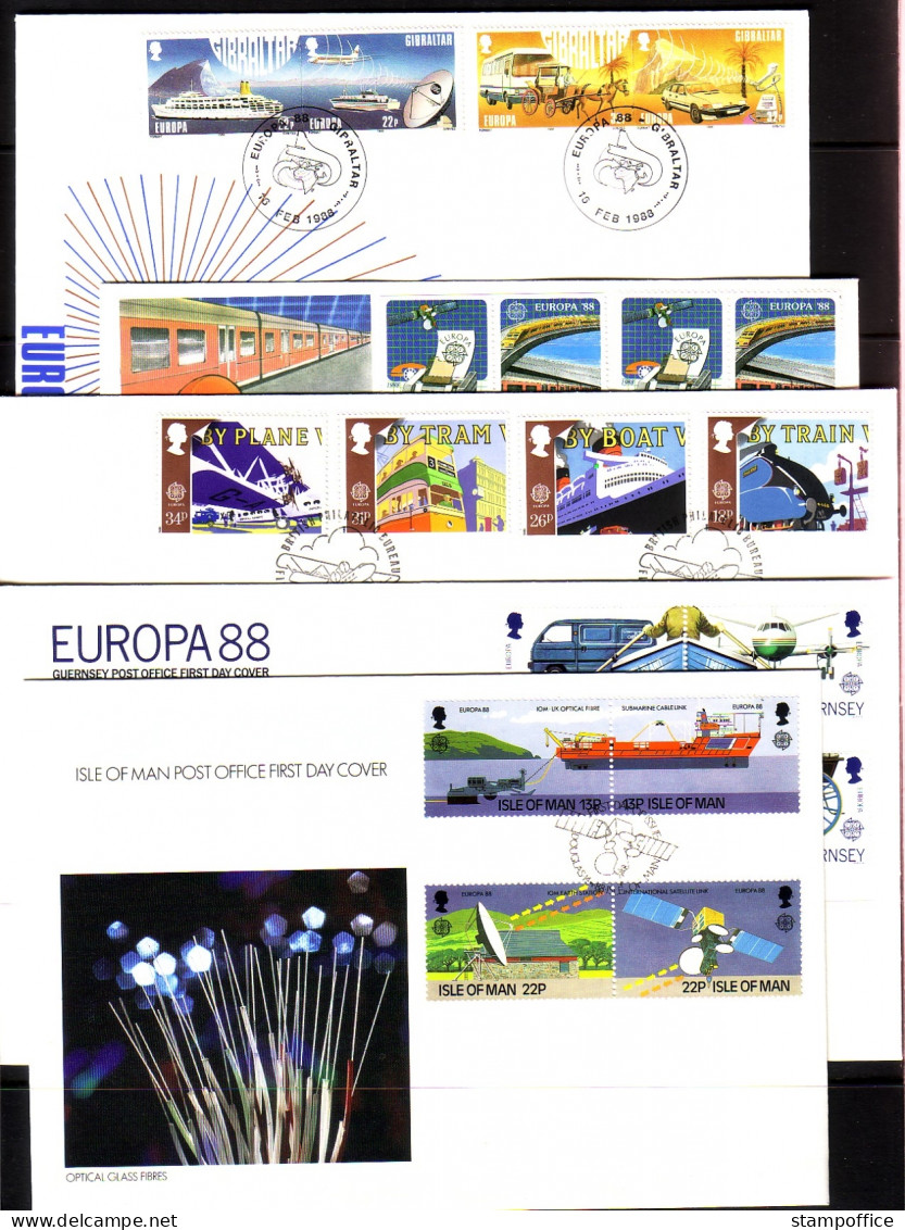 EUROPA CEPT JAHRGANG 1988 FDC TRANSPORT- Und KOMMUNIKATIONSMITTEL EISENBAHN FLUGZEUG KUTSCHE SCHIFF - 1988