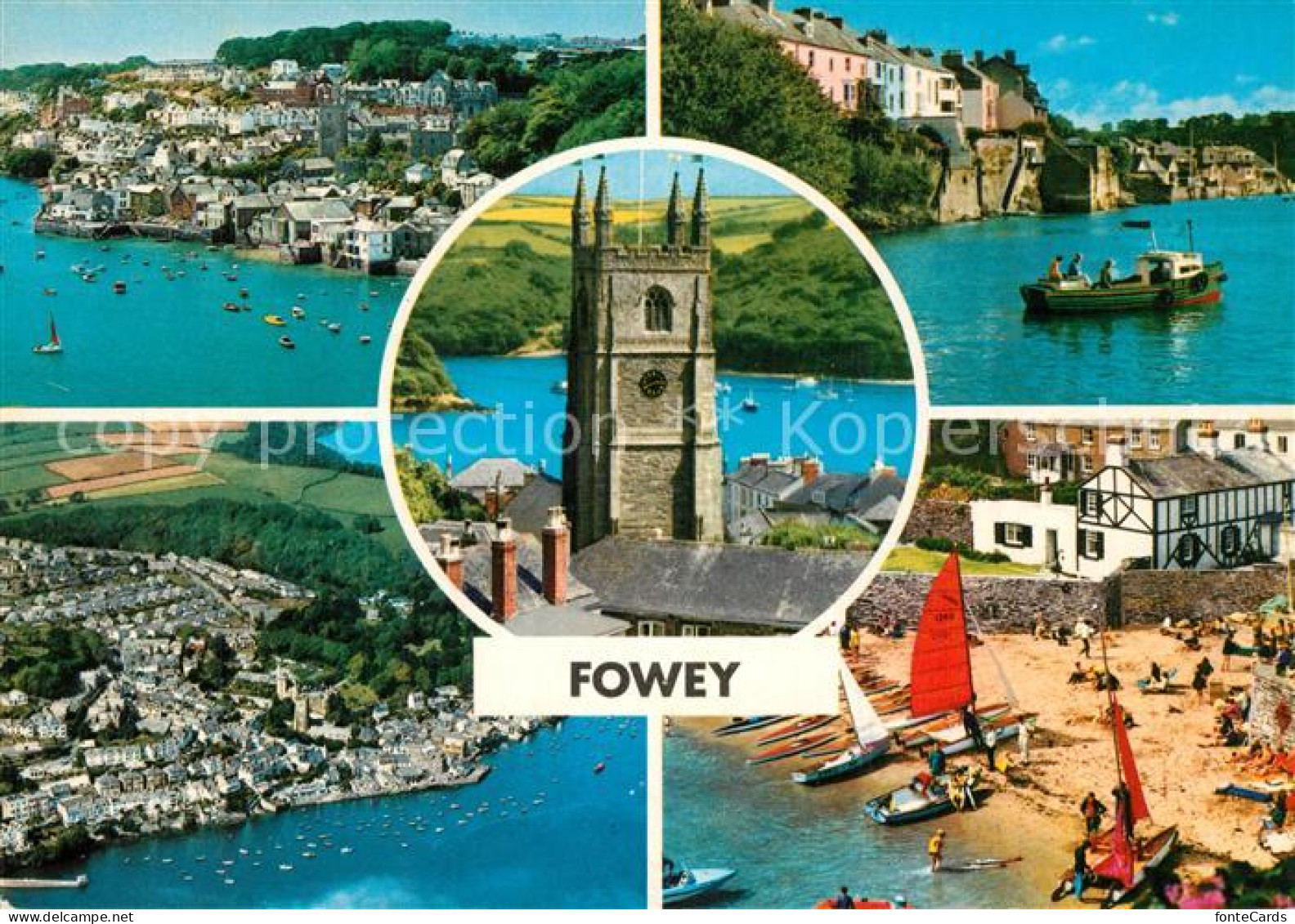 73607253 Fowey Panorama Strand Kirchturm Fowey - Sonstige & Ohne Zuordnung