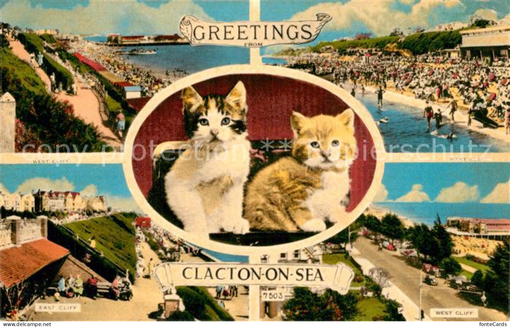 73606584 Clacton-on-Sea Panorama Cliffs Beach Cats Clacton-on-Sea - Sonstige & Ohne Zuordnung
