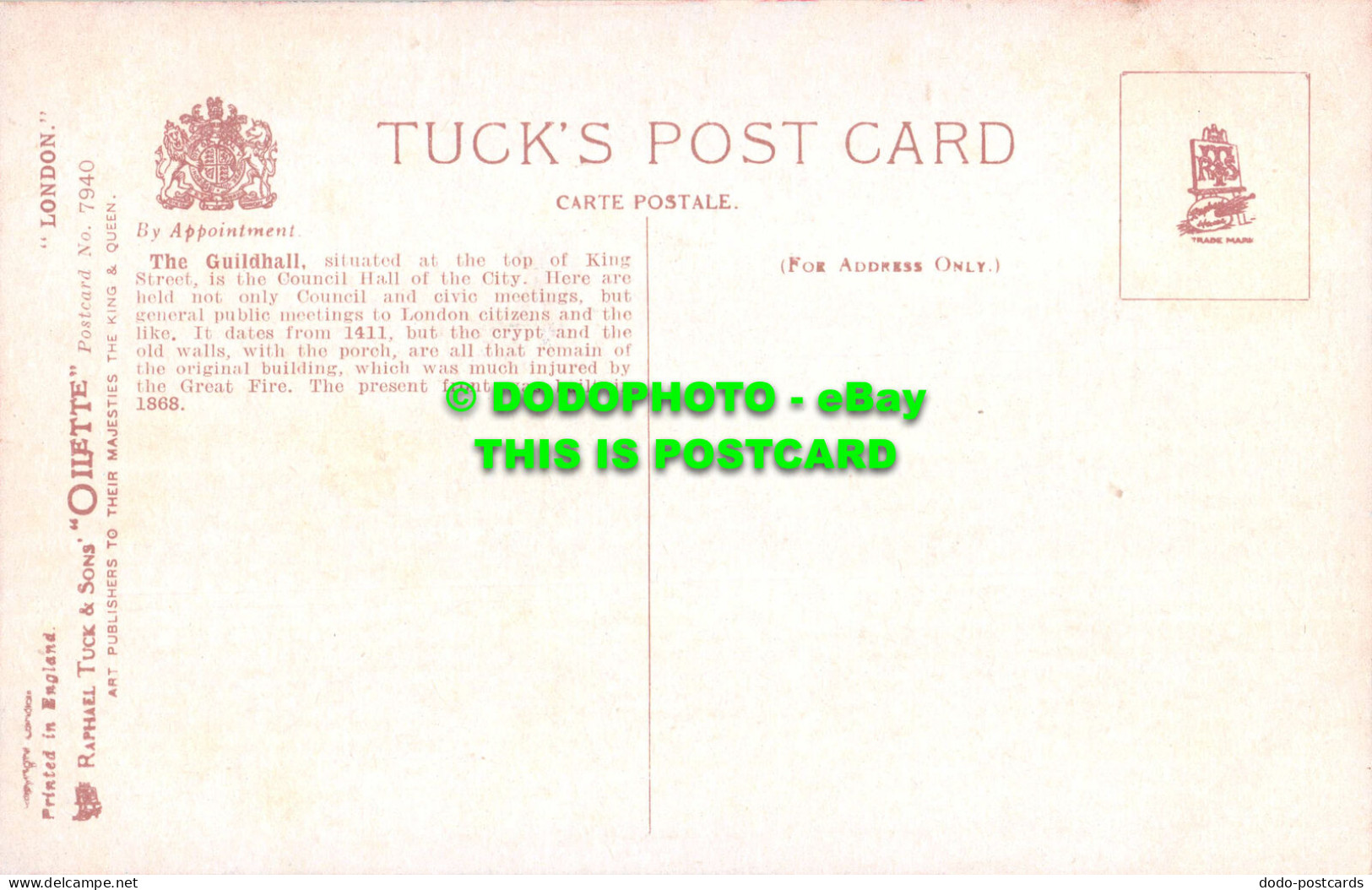 R544683 London. The Guildhall. Tuck. Oilette. No. 7940. Charles E. Flower - Other & Unclassified