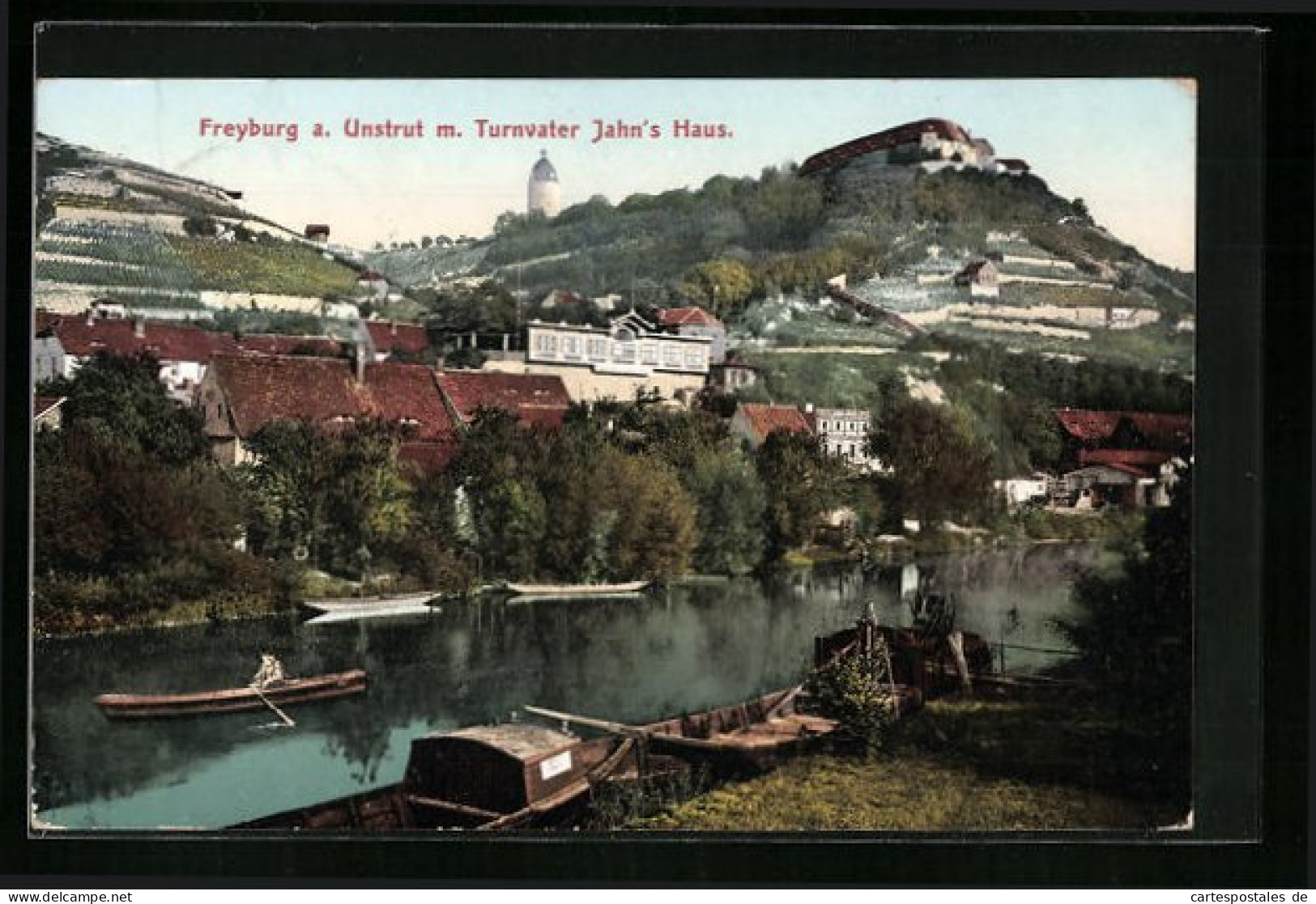 AK Freyburg A. U., Turnvater Jahns Haus Mit Fluss Und Ruderboot  - Freyburg A. D. Unstrut